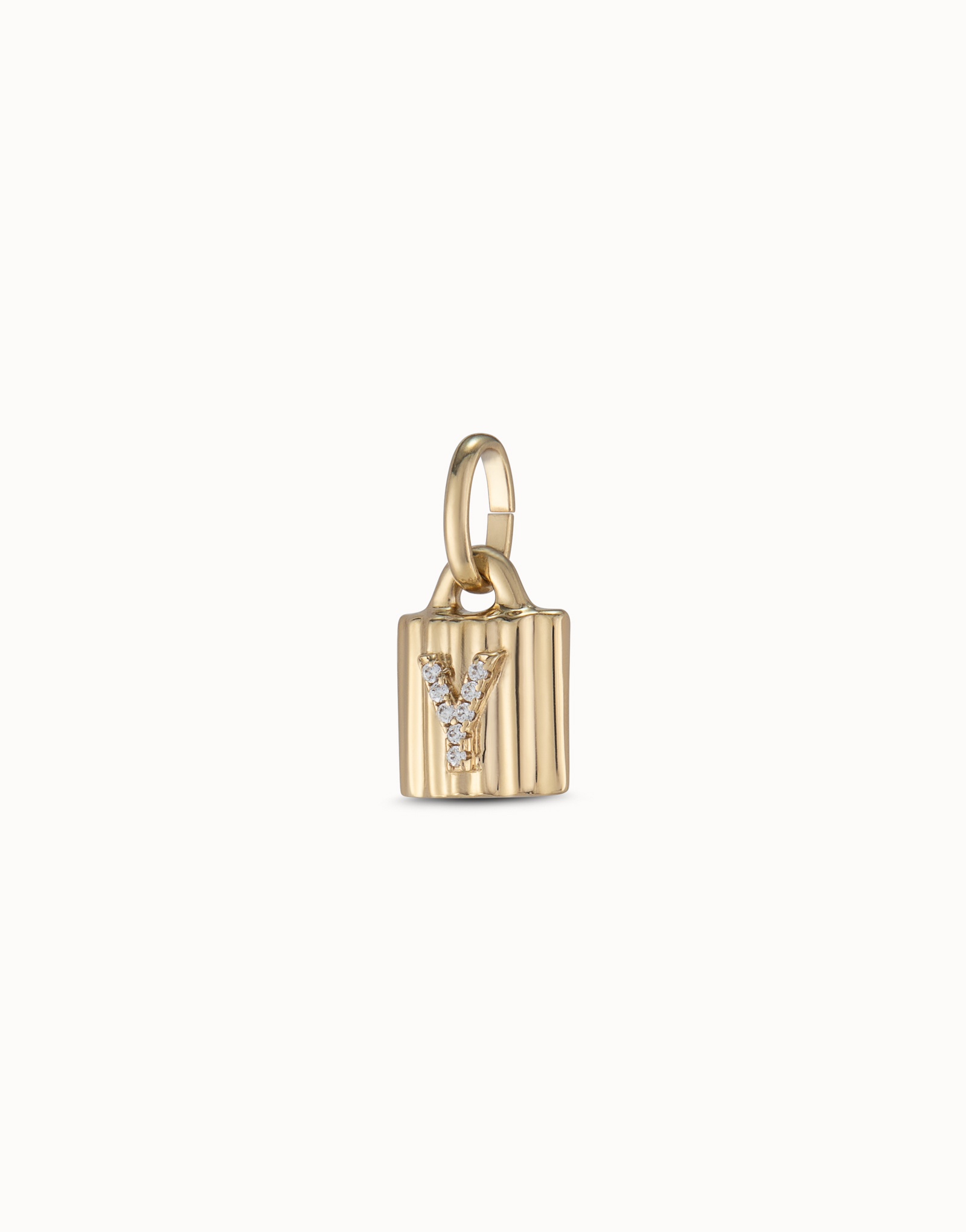 18K gold-plated padlock charm with topaz letter Y, Golden, large thumbnail