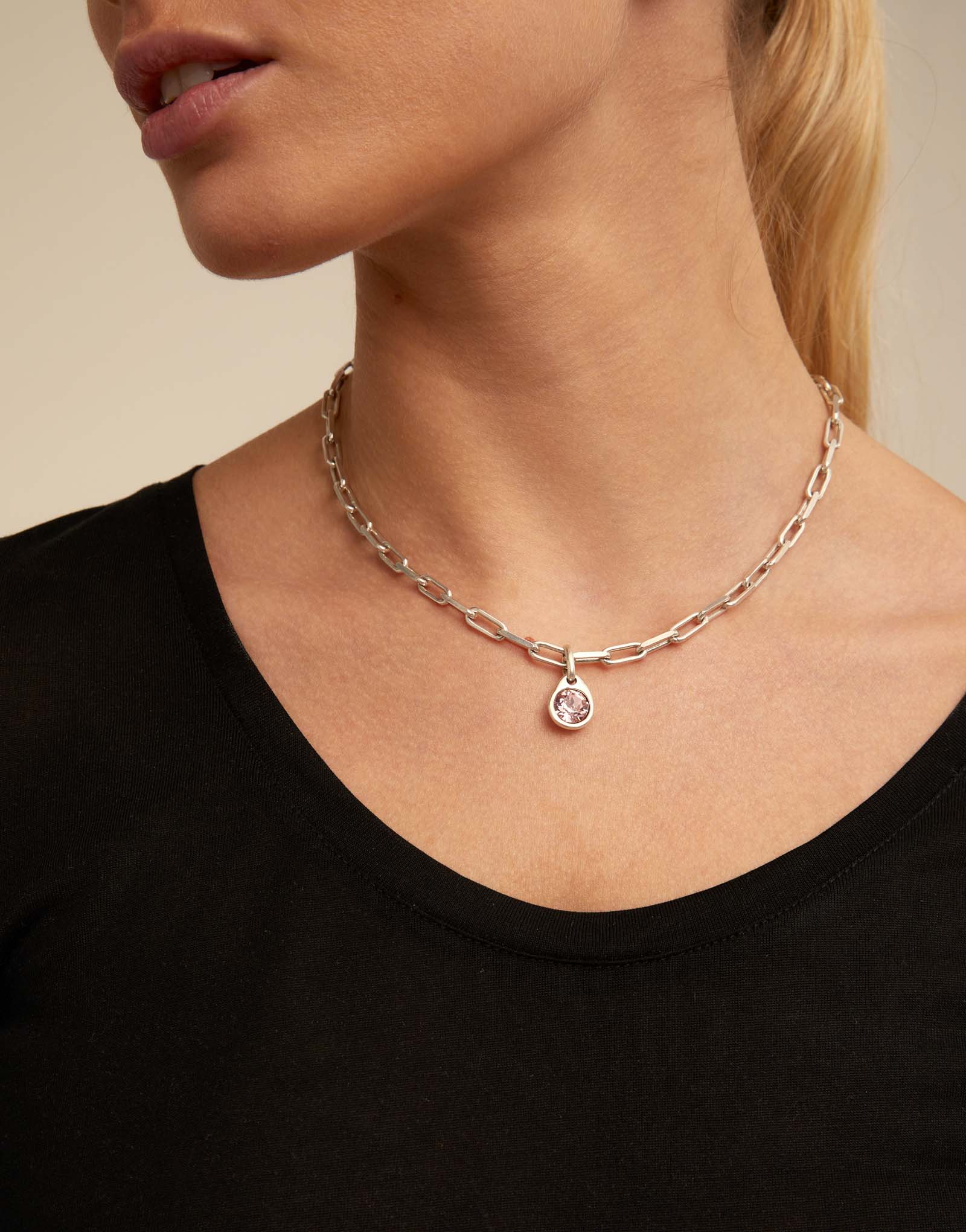 Charm with a pink crystal, Silver, large thumbnail