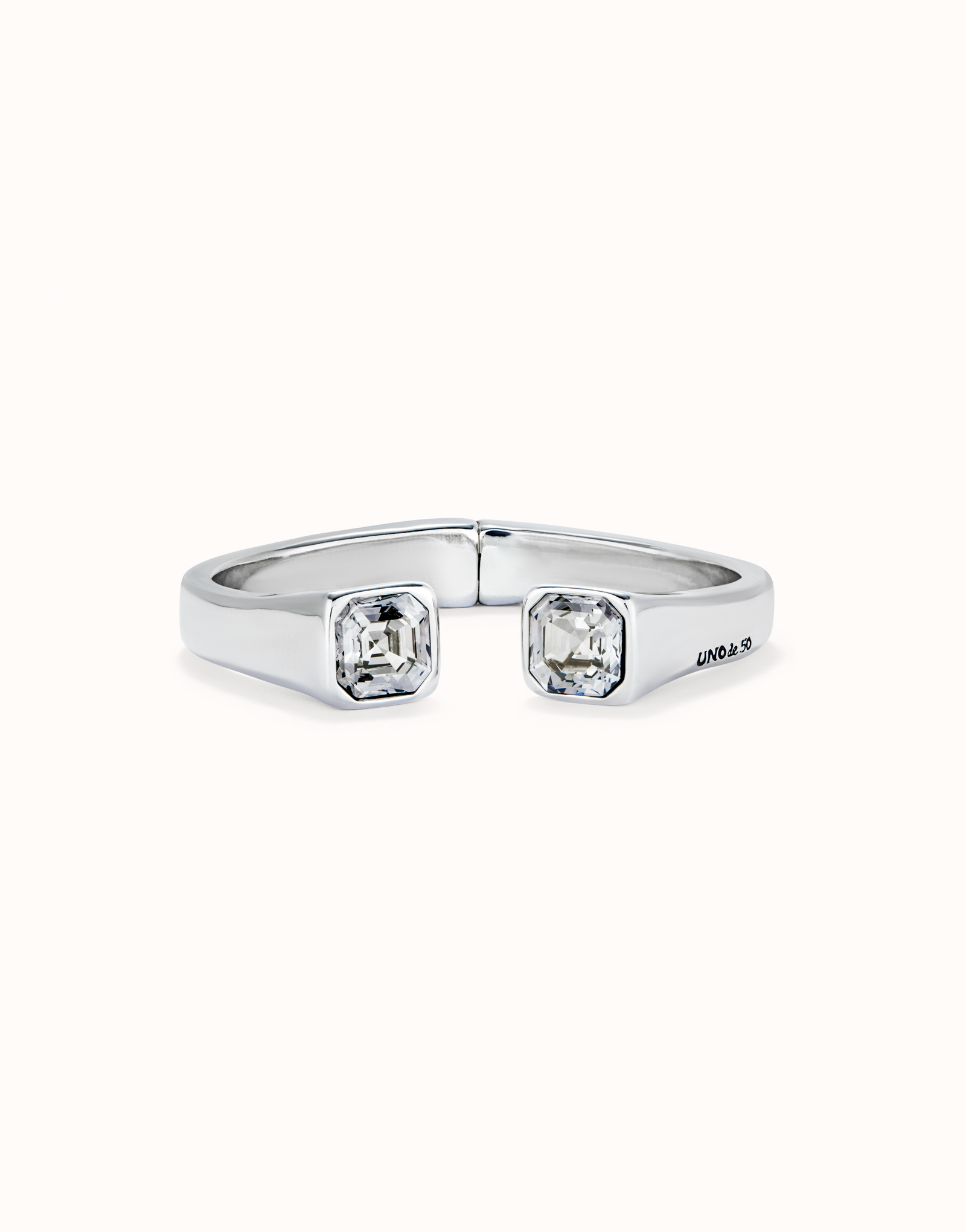 Cuff bracelet with white crystal, Silver, large thumbnail