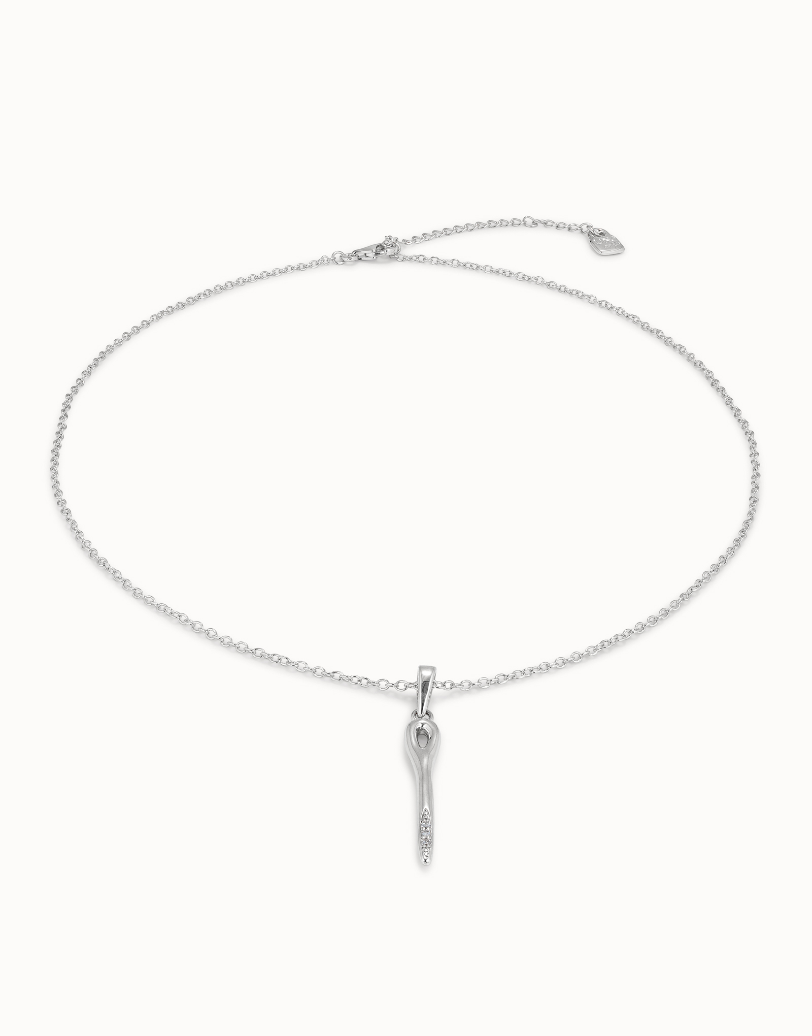 Long chain pendant necklace  with needle, Silver, large thumbnail