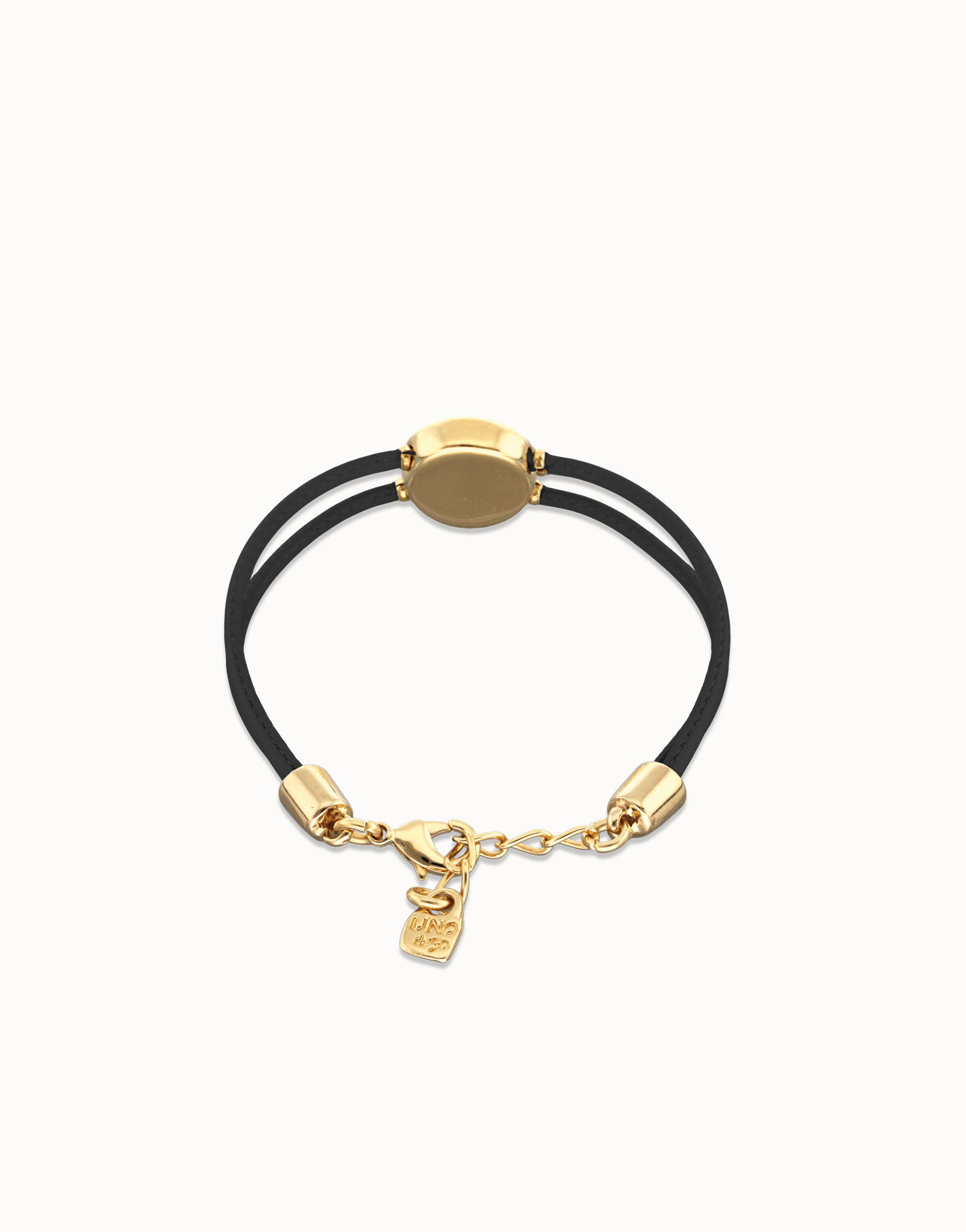 Double black leather birthstone bracelet with eye, Golden, large thumbnail