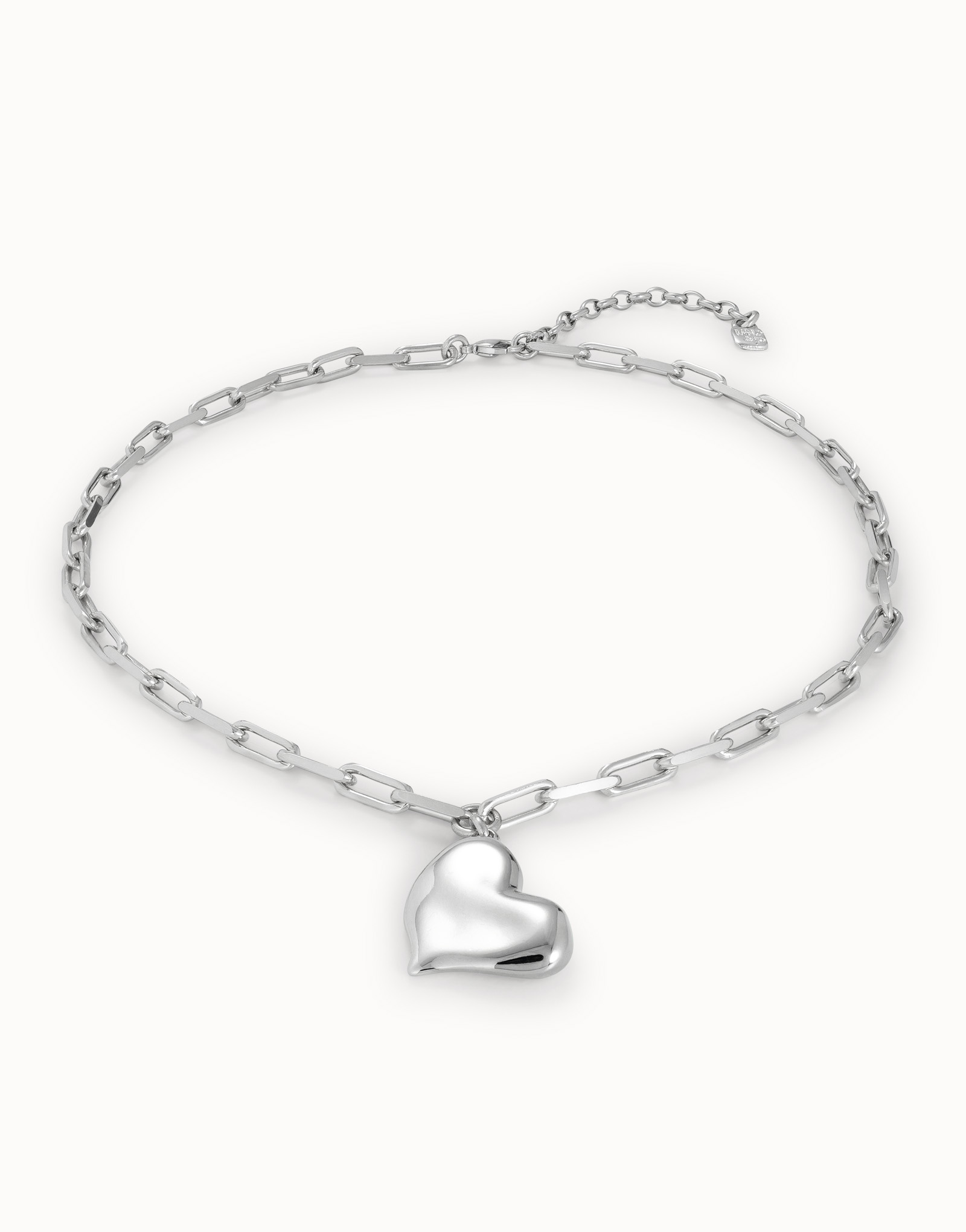 Link chain necklace with heart, Silver, large thumbnail