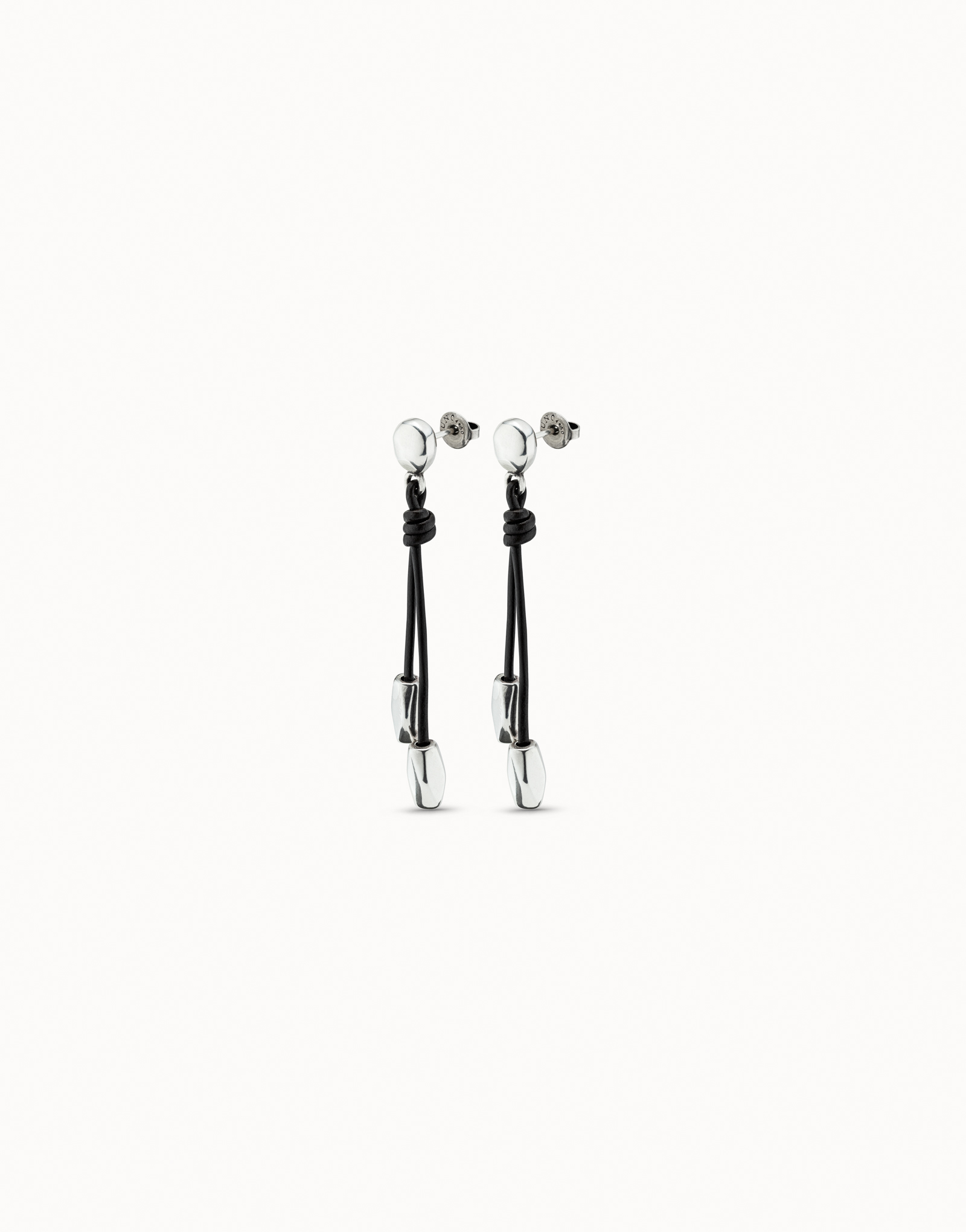 Drop leather earrings, Silver, large thumbnail