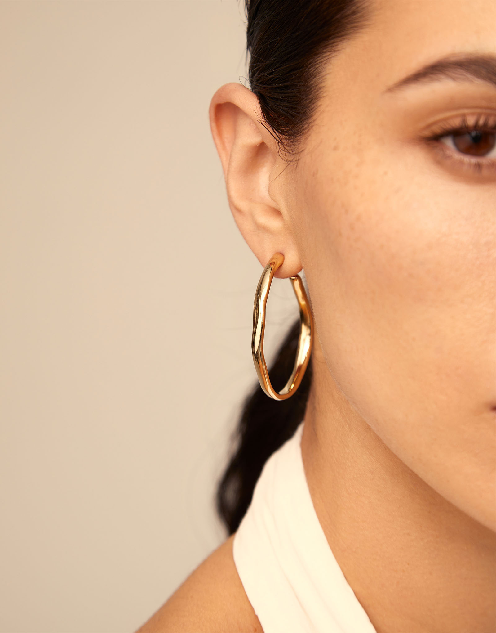 Open hoop earrings, Golden, large thumbnail