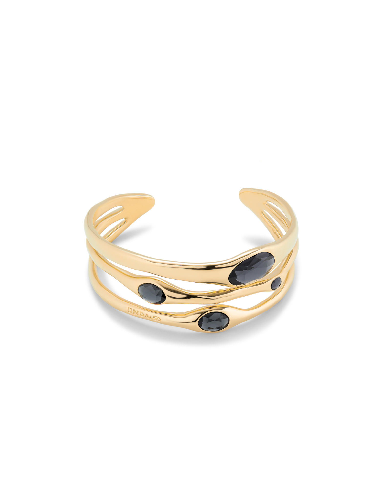 Bangle bracelet with crystals, Golden, large thumbnail