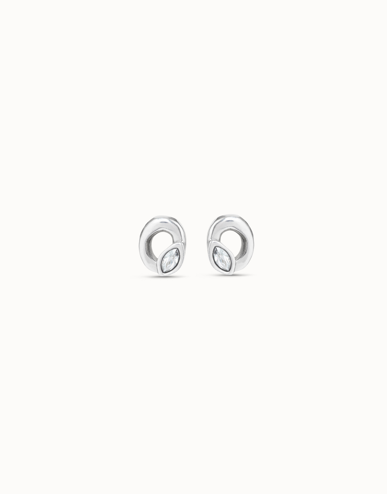 Stud oval earrings with light grey crystal, Silver, large thumbnail