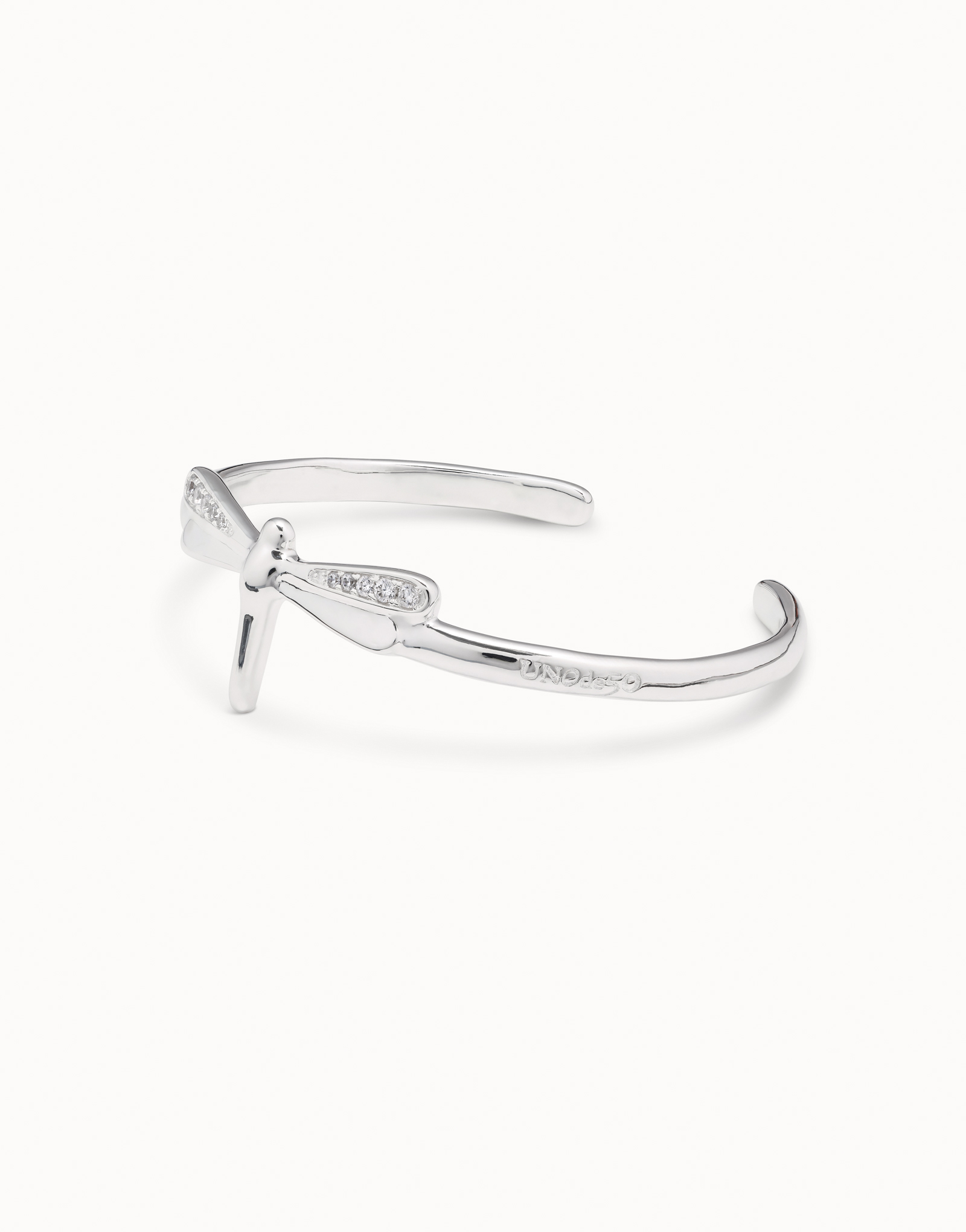 Dragonfly shaped cuff bracelet with topaz, Silver, large thumbnail