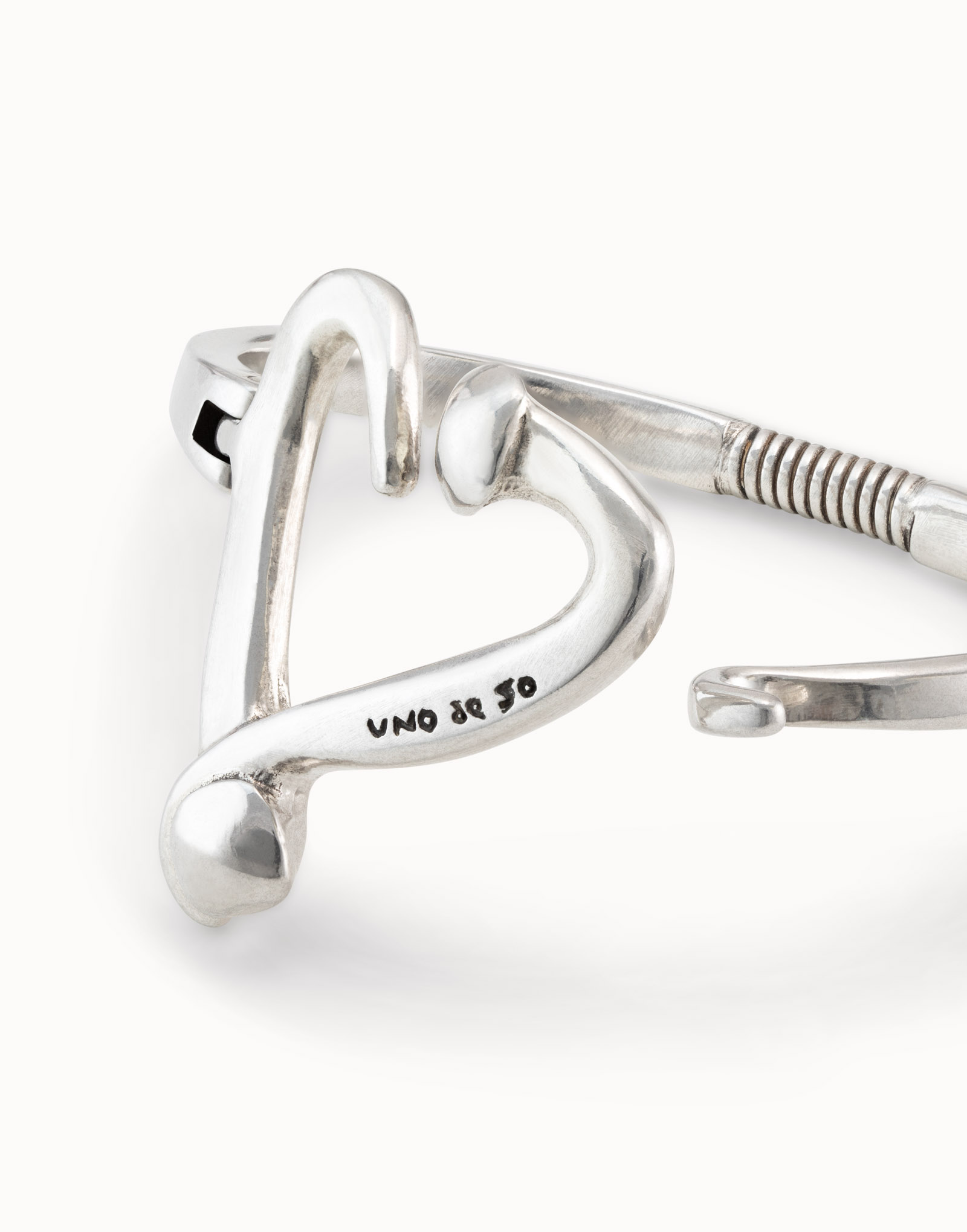 Bangle bracelet with nailed heart, Silver, large thumbnail