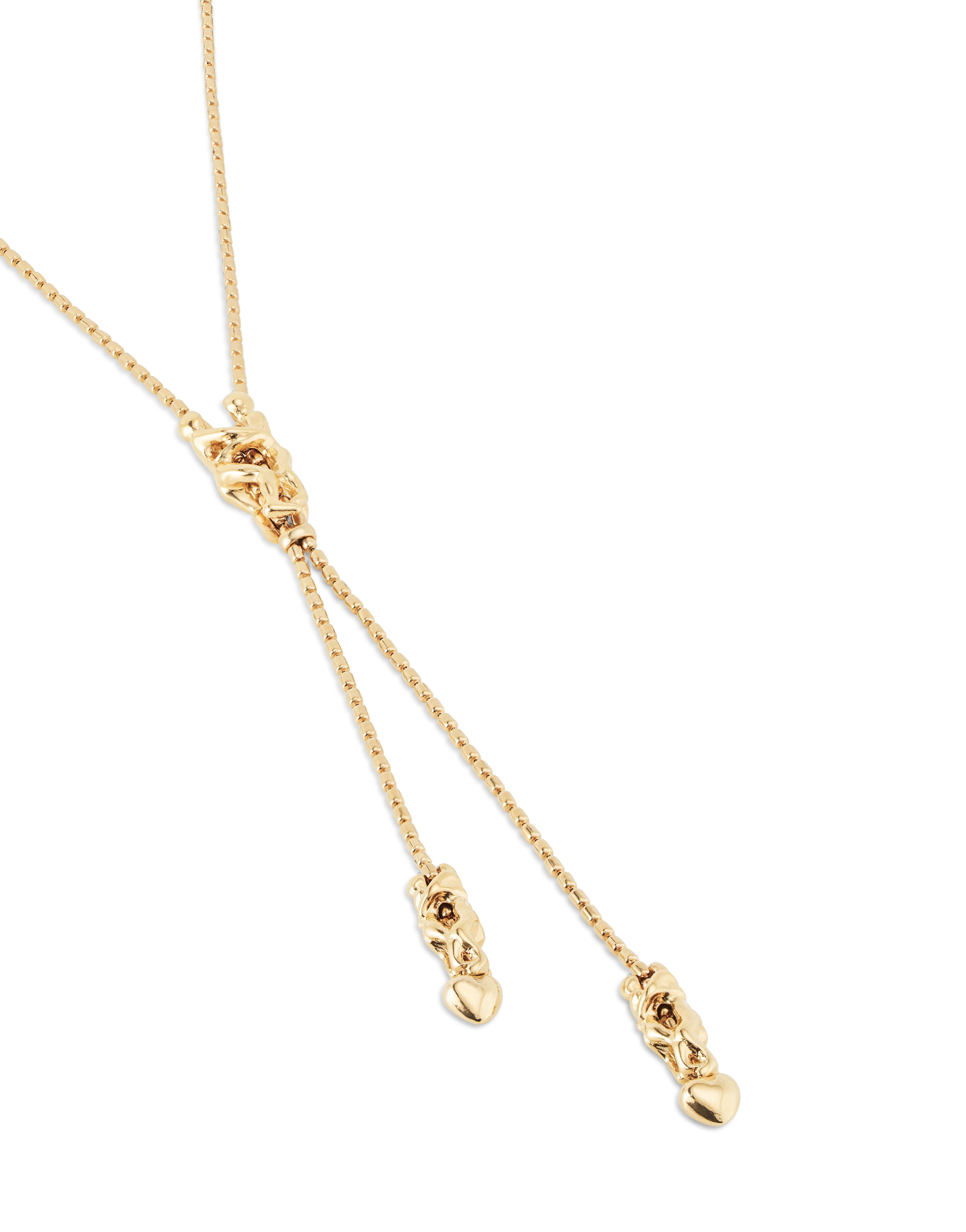 Long adjustable chain necklace with three figures, Golden, large thumbnail