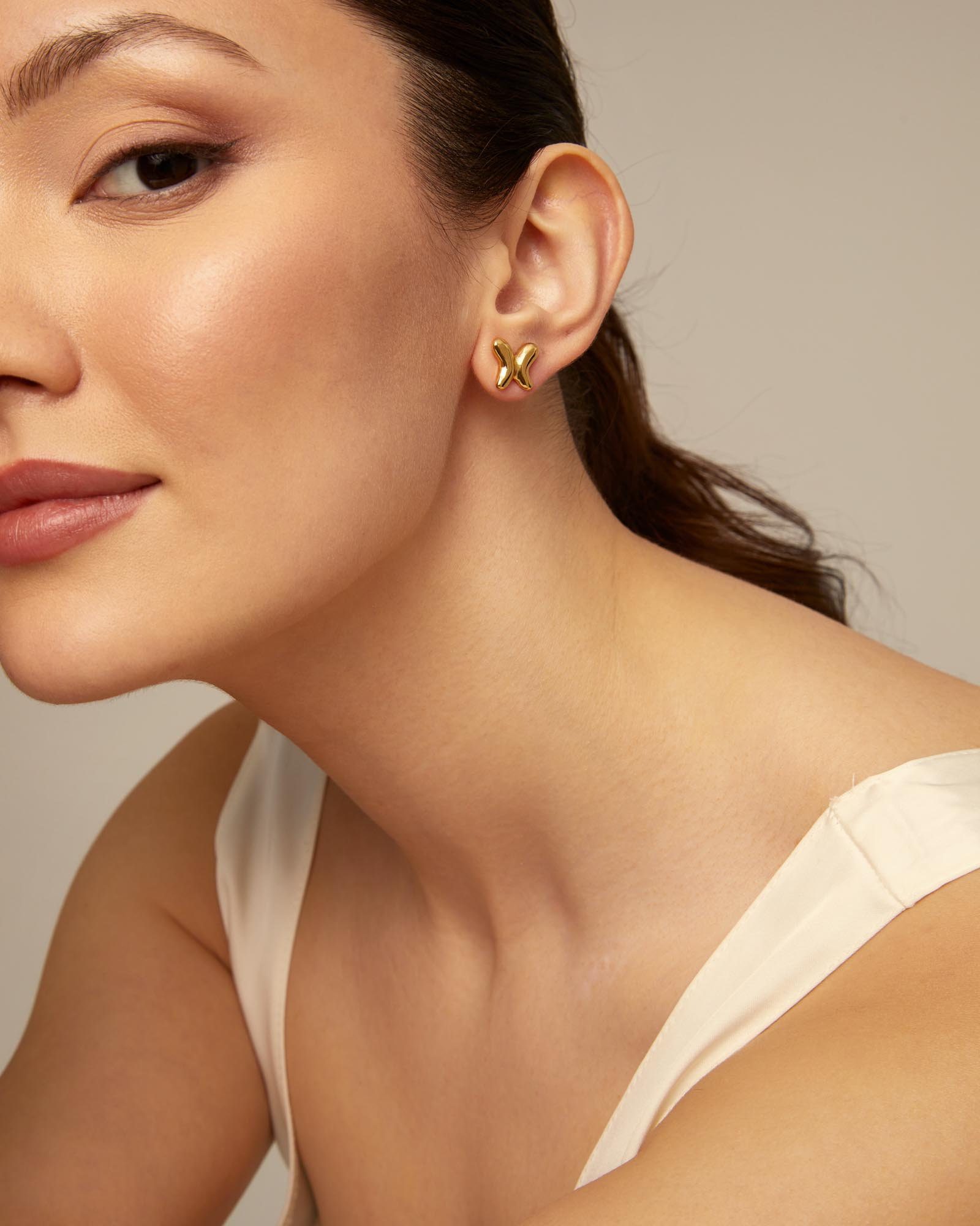 Hoop earrings with butterfly, Golden, large thumbnail