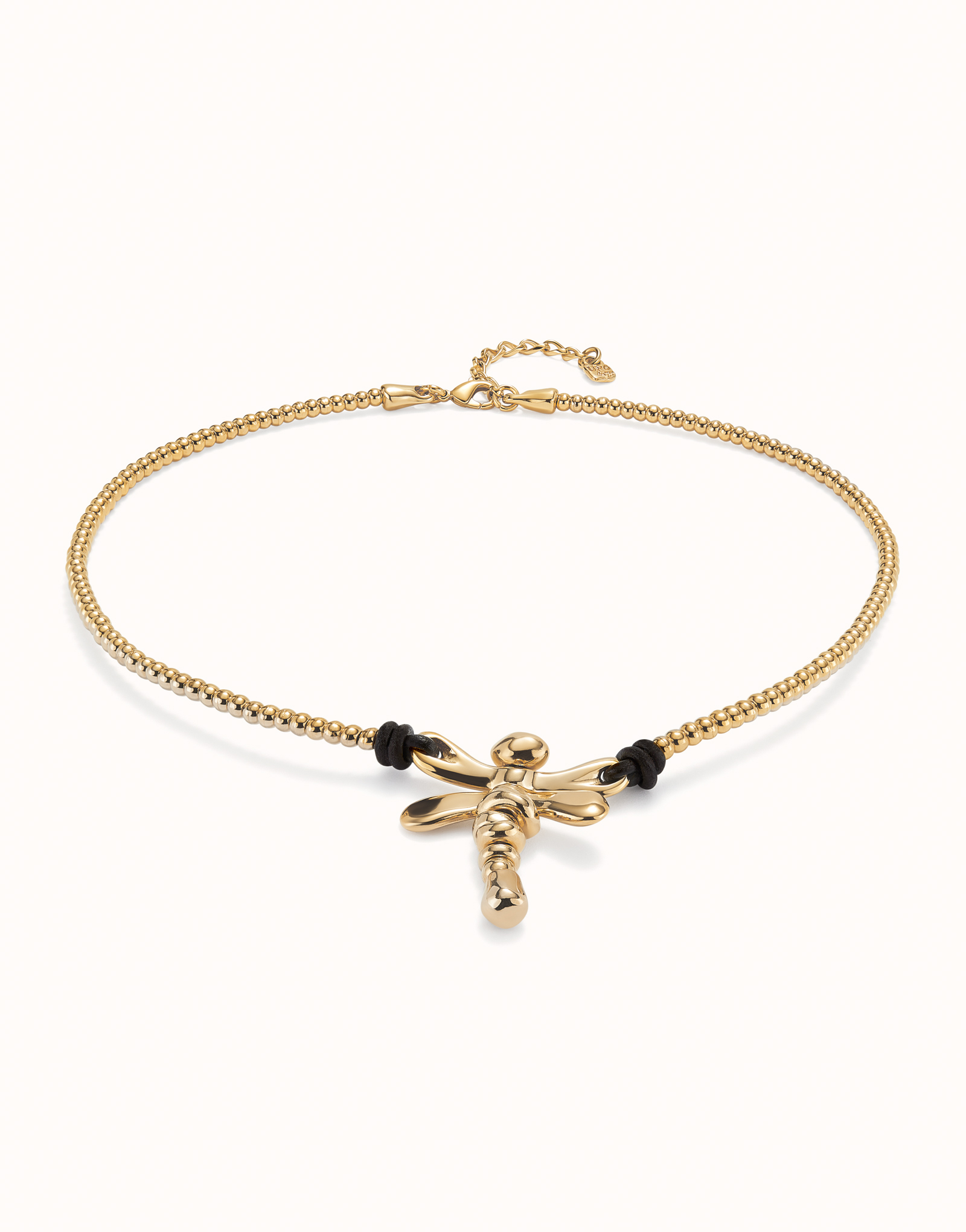 Short pendant necklace with dragonfly, Golden, large thumbnail