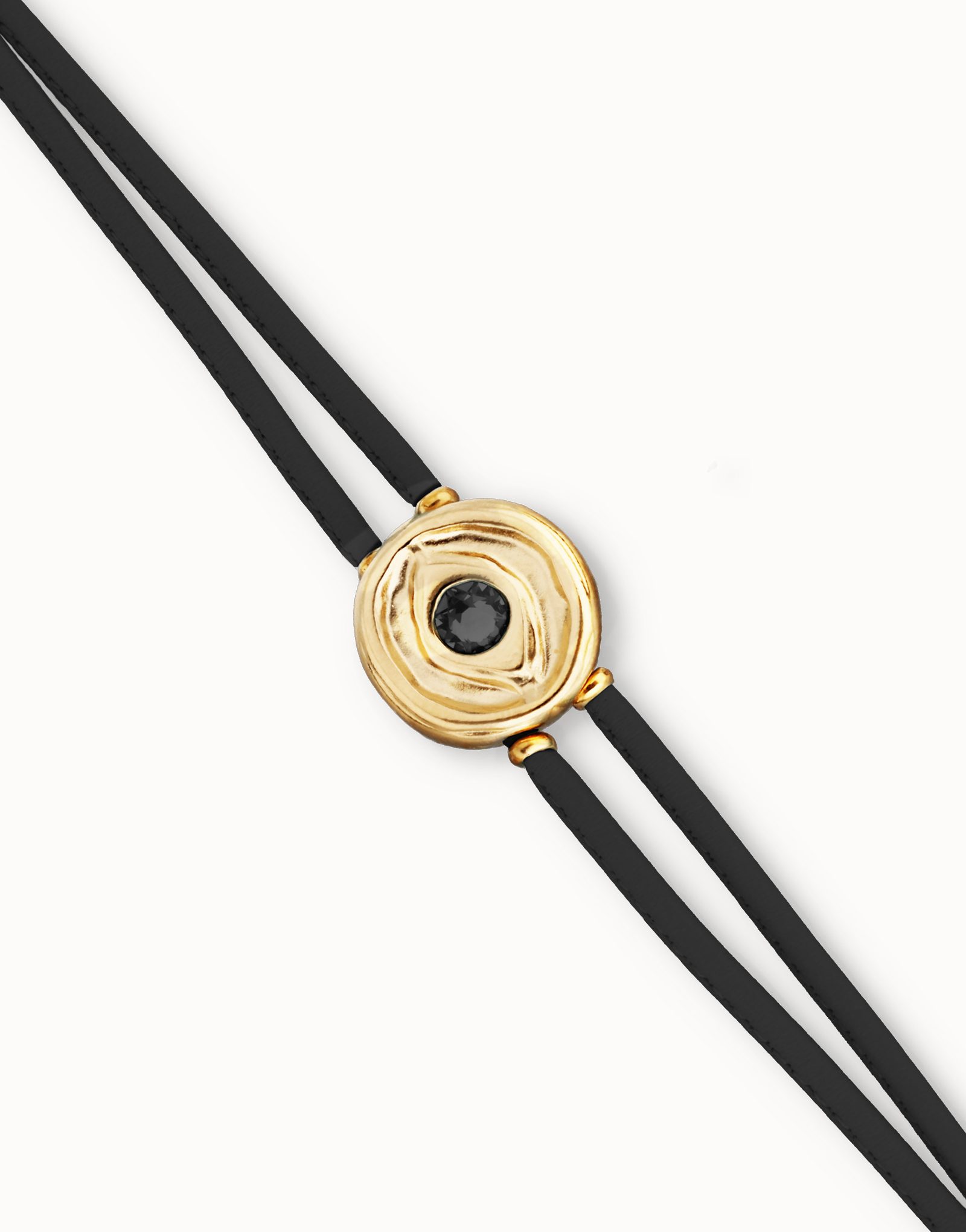 Double black leather birthstone bracelet with eye, Golden, large thumbnail