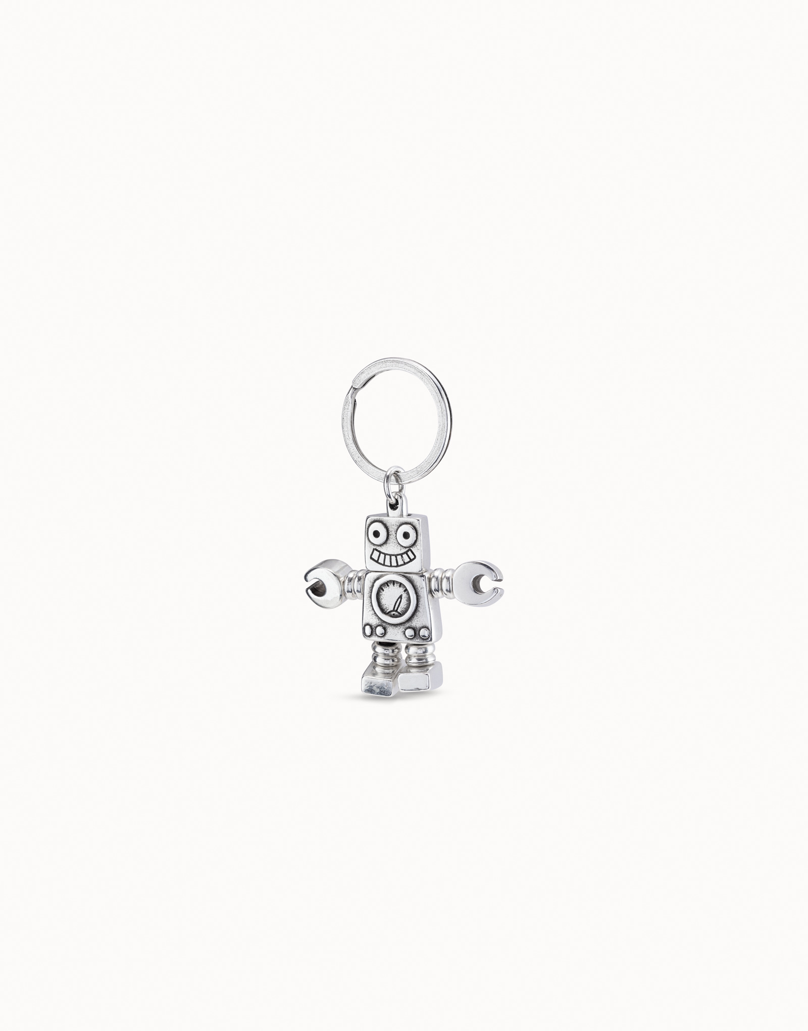 Sterling silver-plated engraved robot and logo key-ring, , large thumbnail