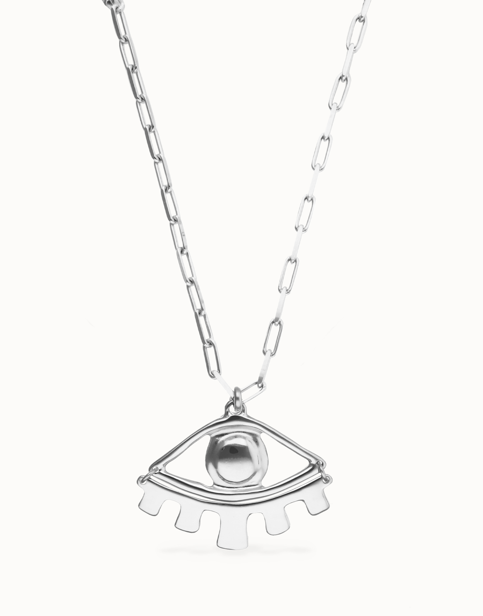 Long pendant chain necklace with central eye, Silver, large thumbnail