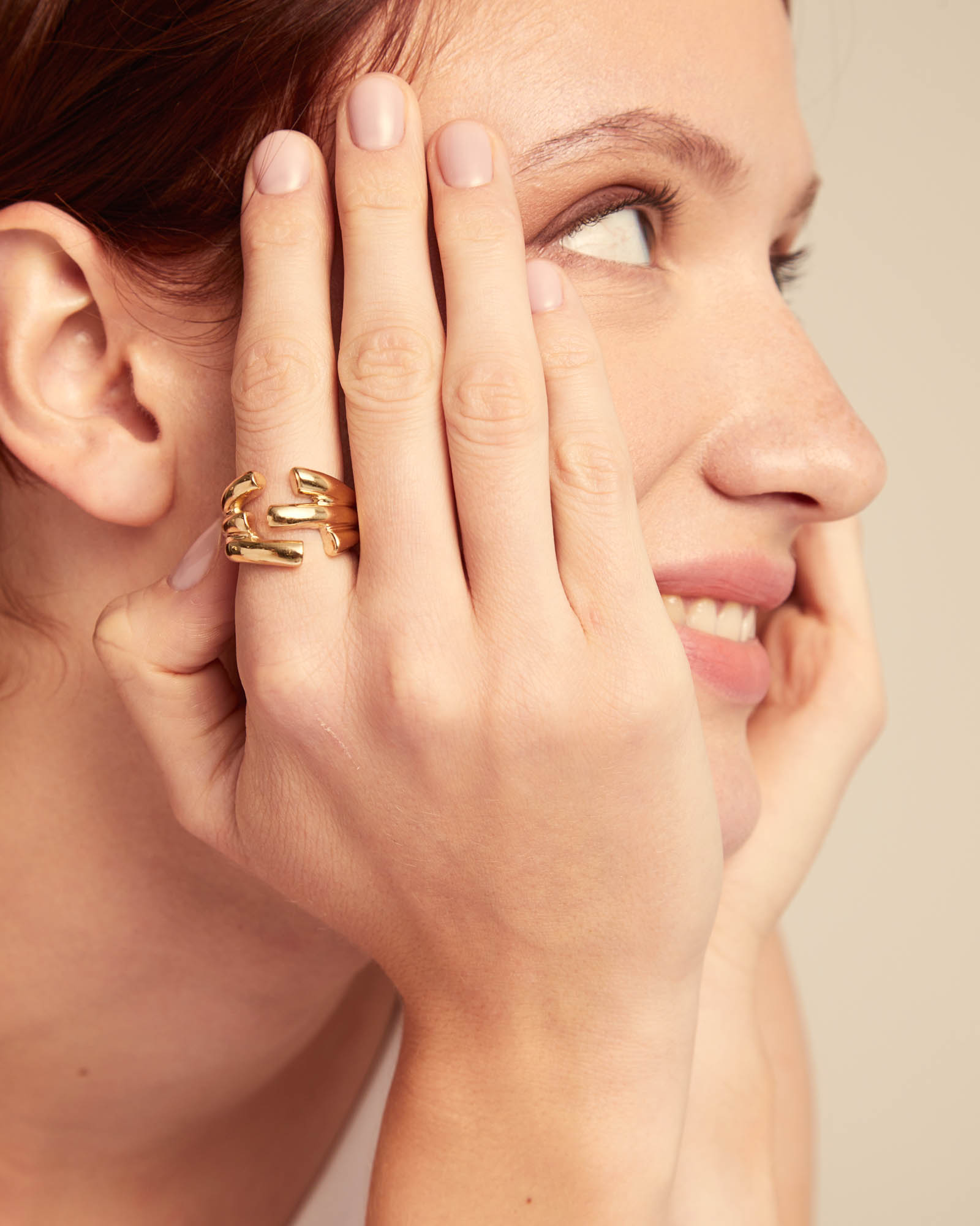 Irregular open ring, Golden, large thumbnail