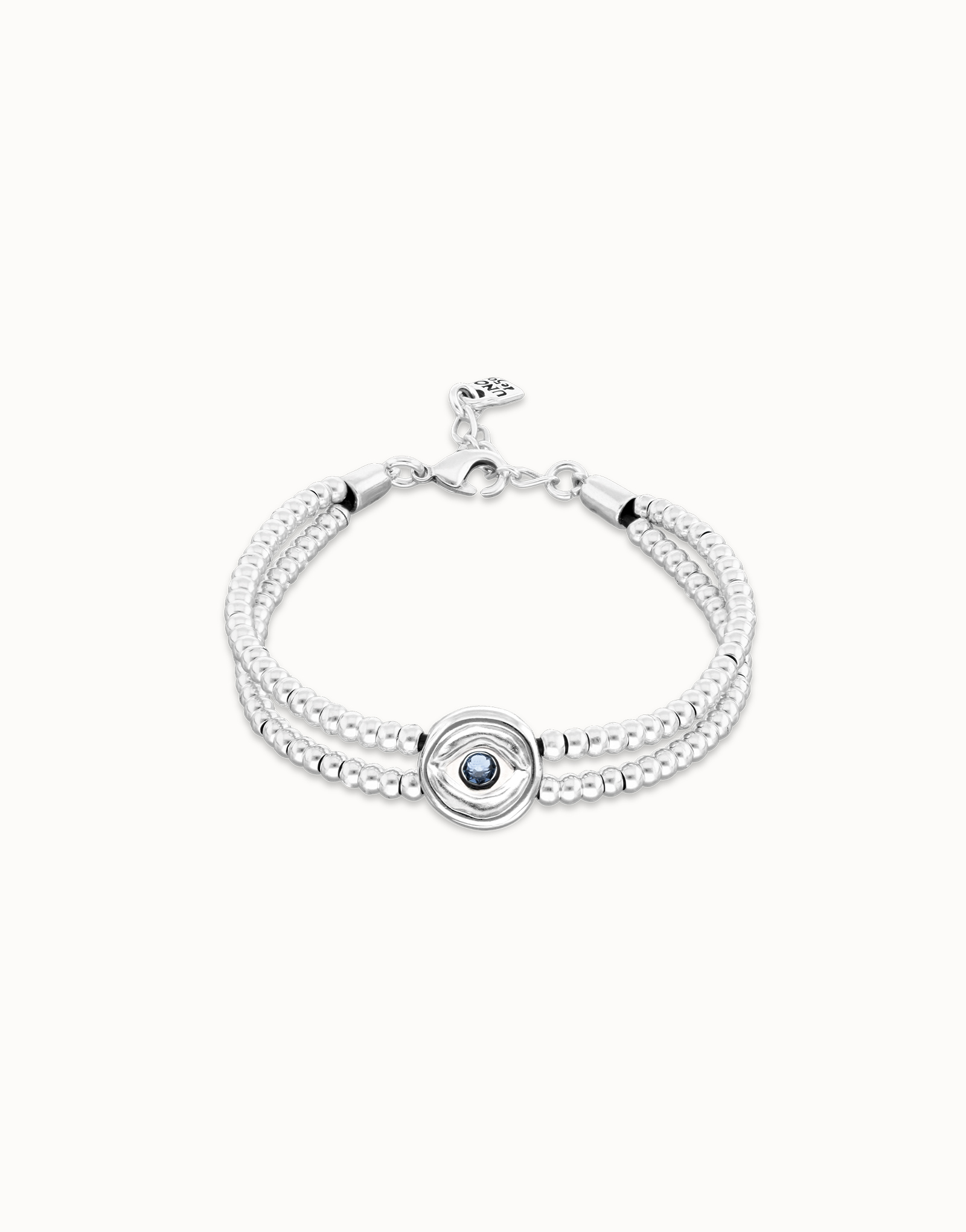 Two-strand beaded bracelet with an eye-shaped charm, Silver, large thumbnail