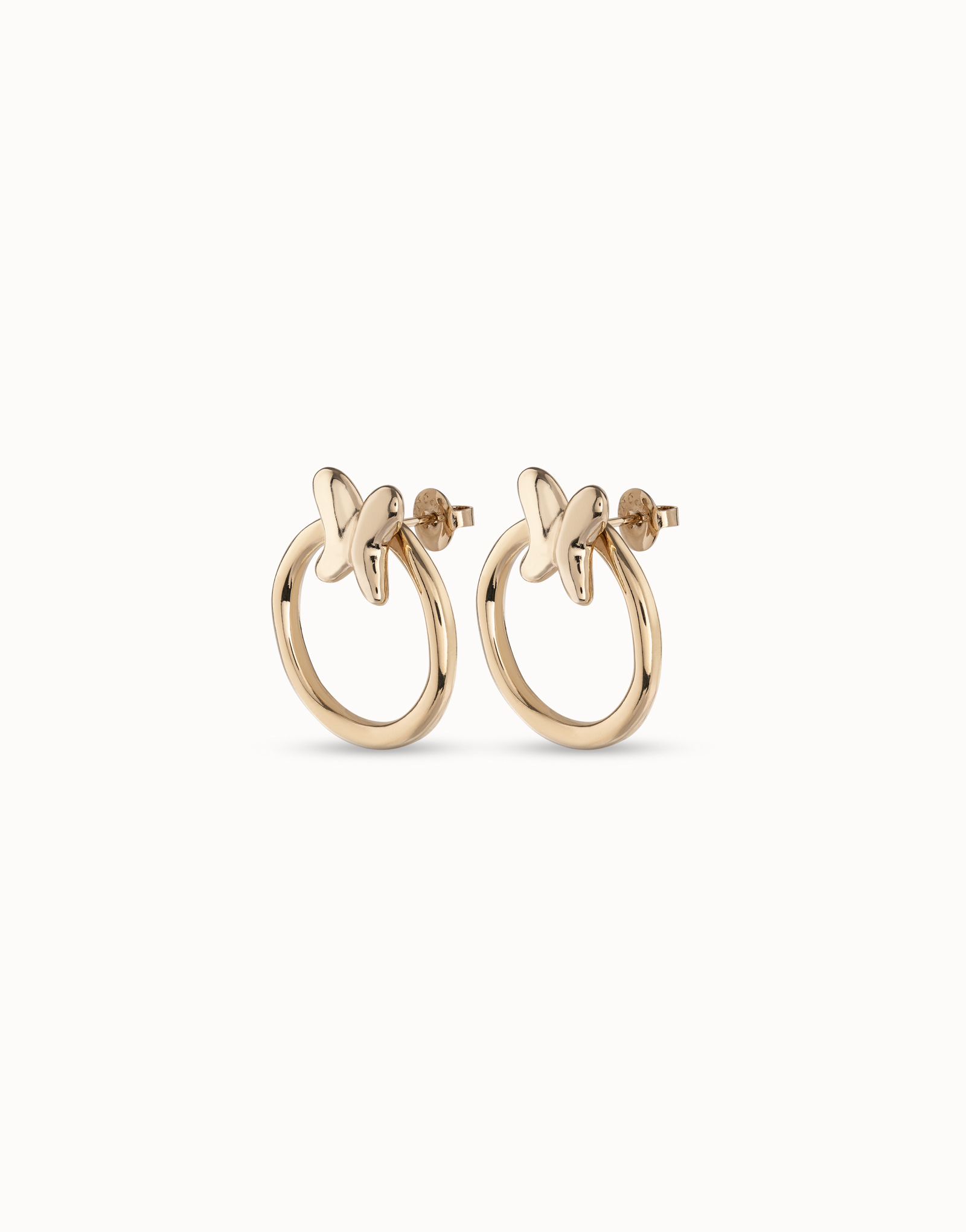 Hoop earrings with butterfly, Golden, large thumbnail