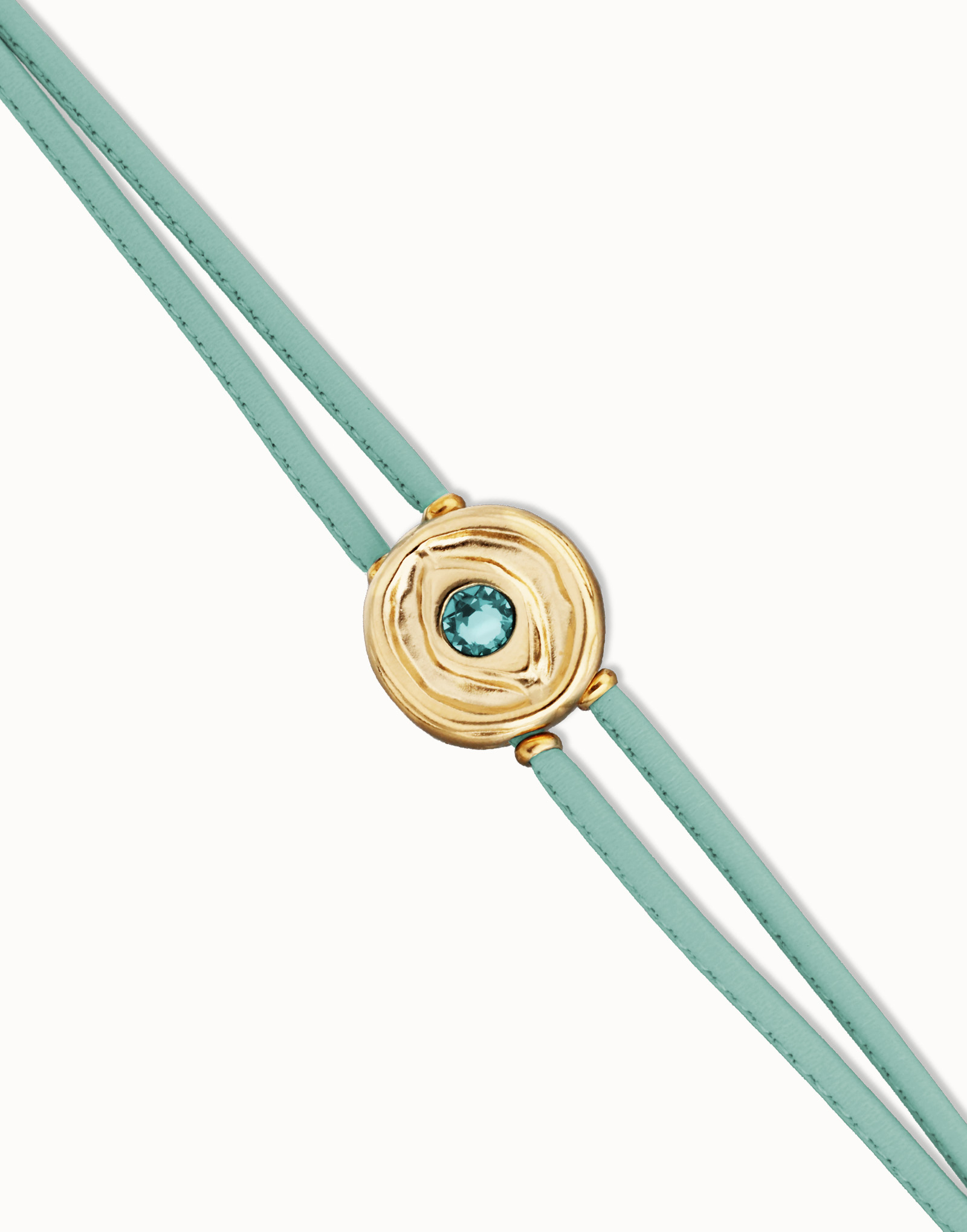 Double turquoise leather birthstone bracelet with eye, Golden, large thumbnail