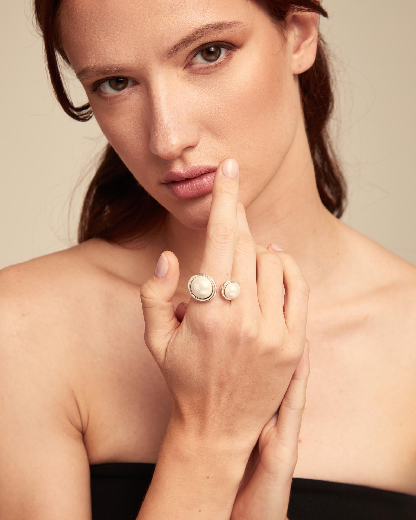 Ring with pearls, Silver, large thumbnail