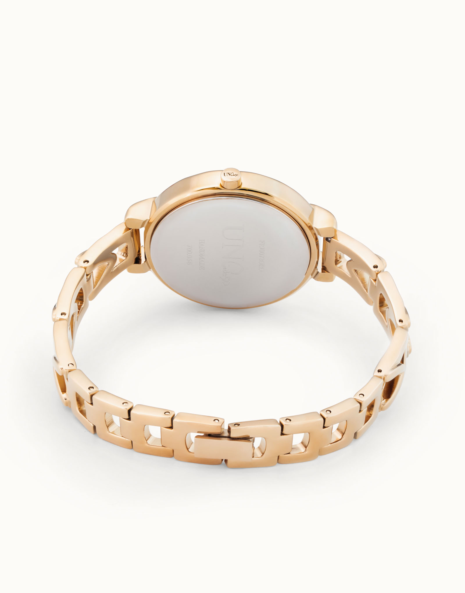 18K gold-plated watch with metal strap and round white dial, Golden, large thumbnail
