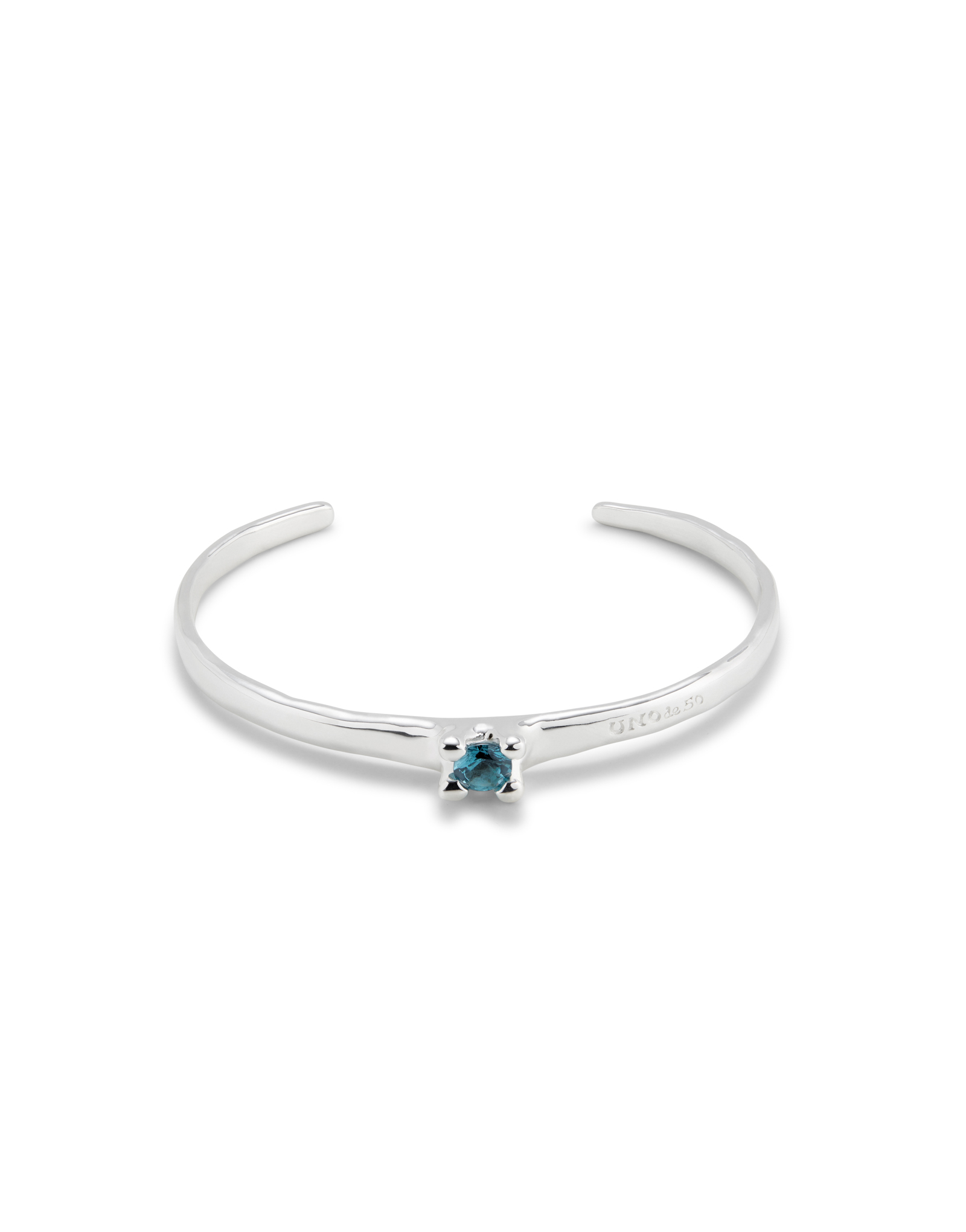 Cuff bracelet with blue cubic zirconia, Silver, large thumbnail