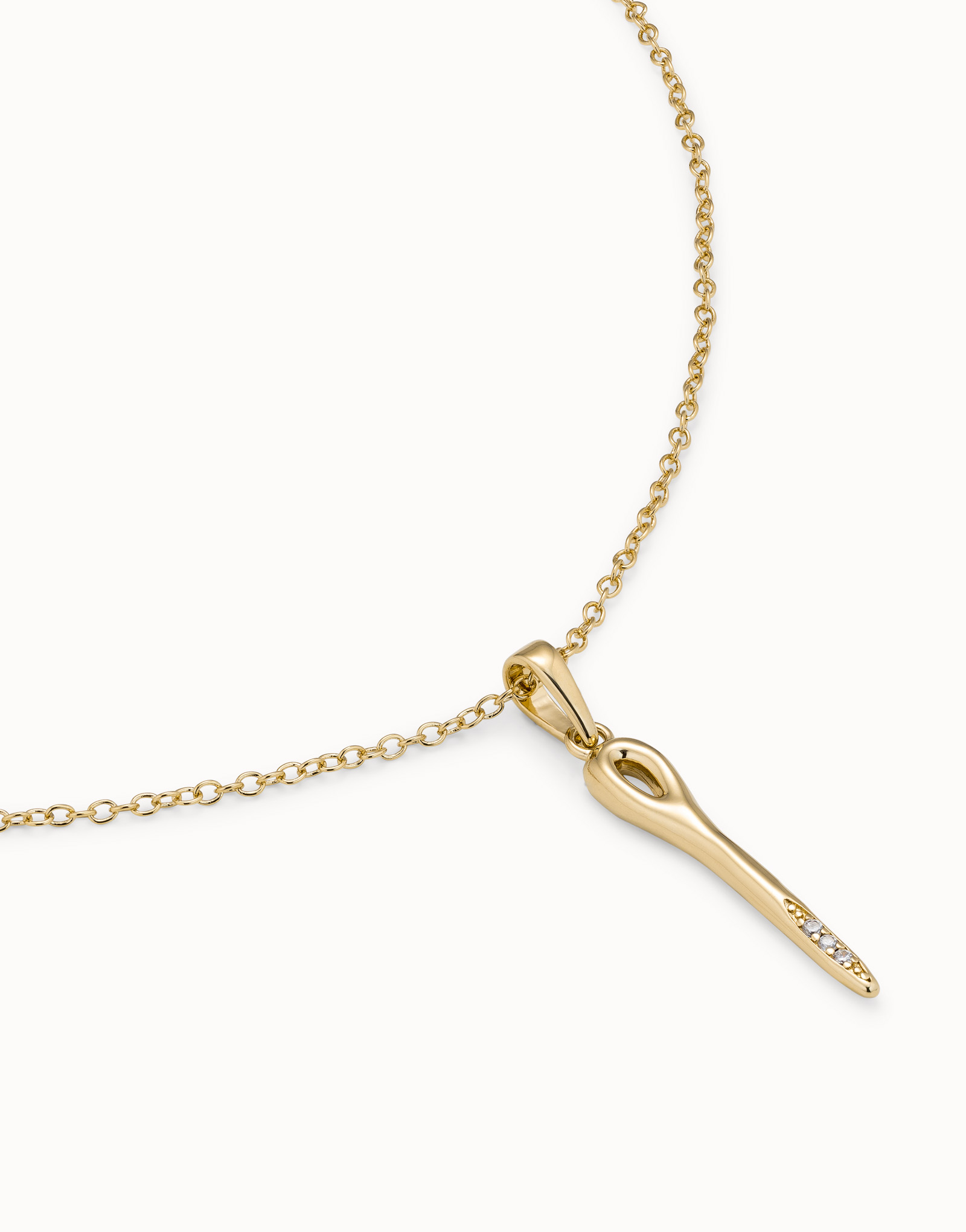 Long chain pendant necklace  with needle, Golden, large thumbnail