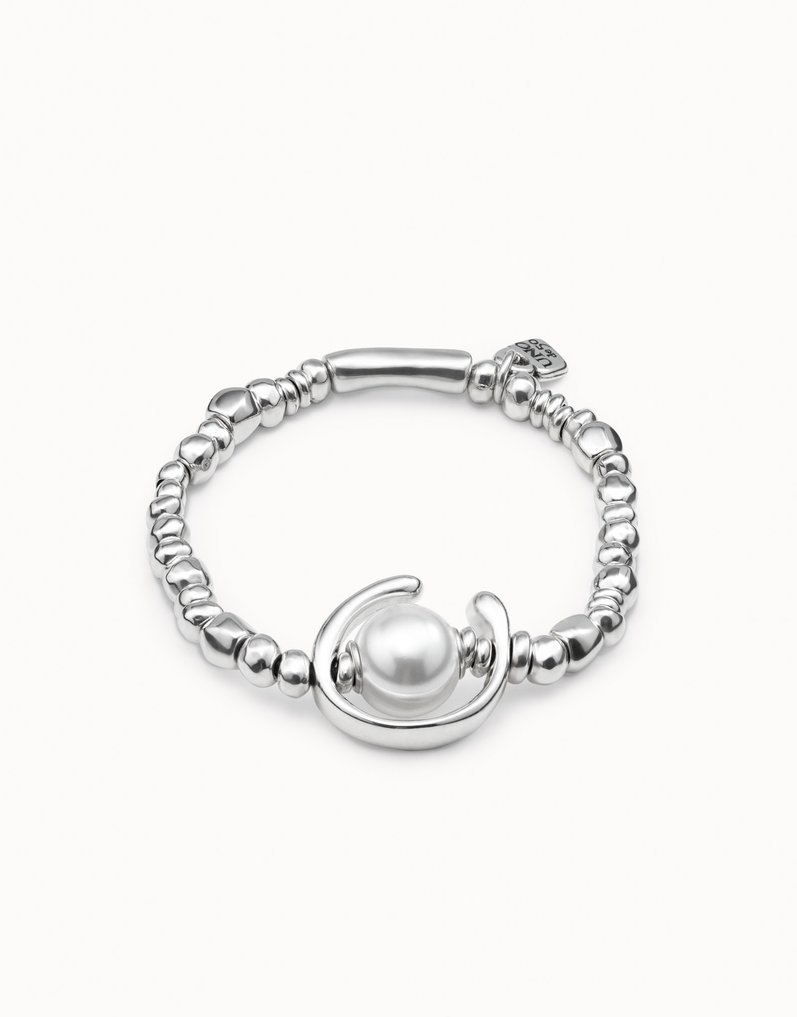 Beaded stretch bracelet with a pearl, Silver, large thumbnail