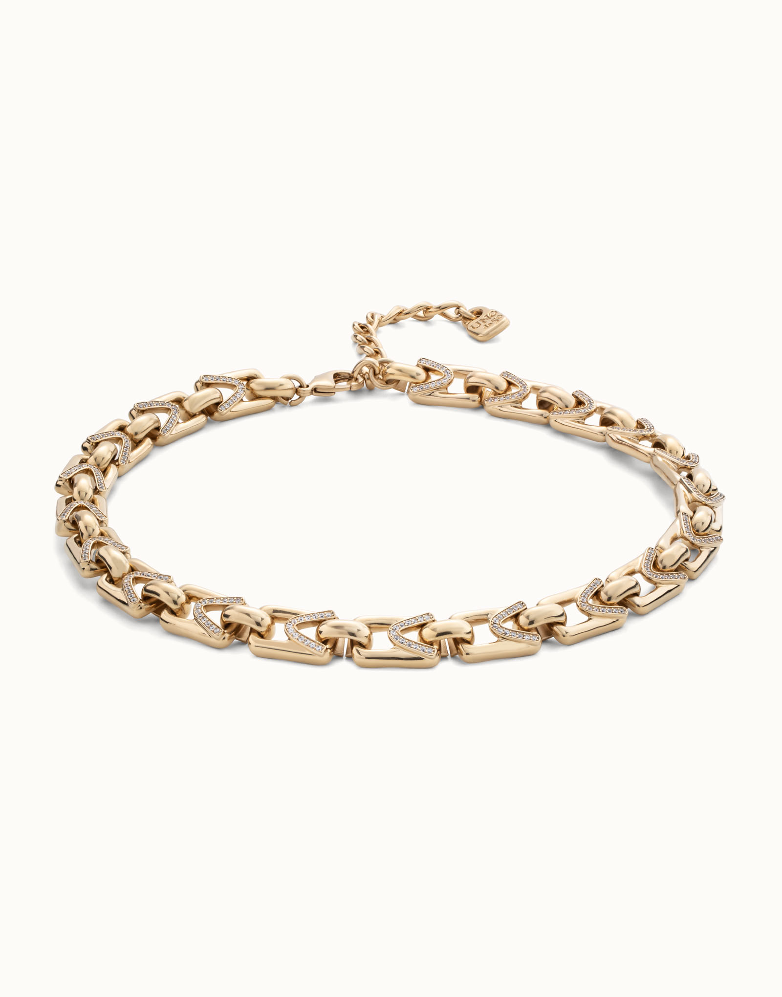 Rectangular links chain necklace, Golden, large thumbnail