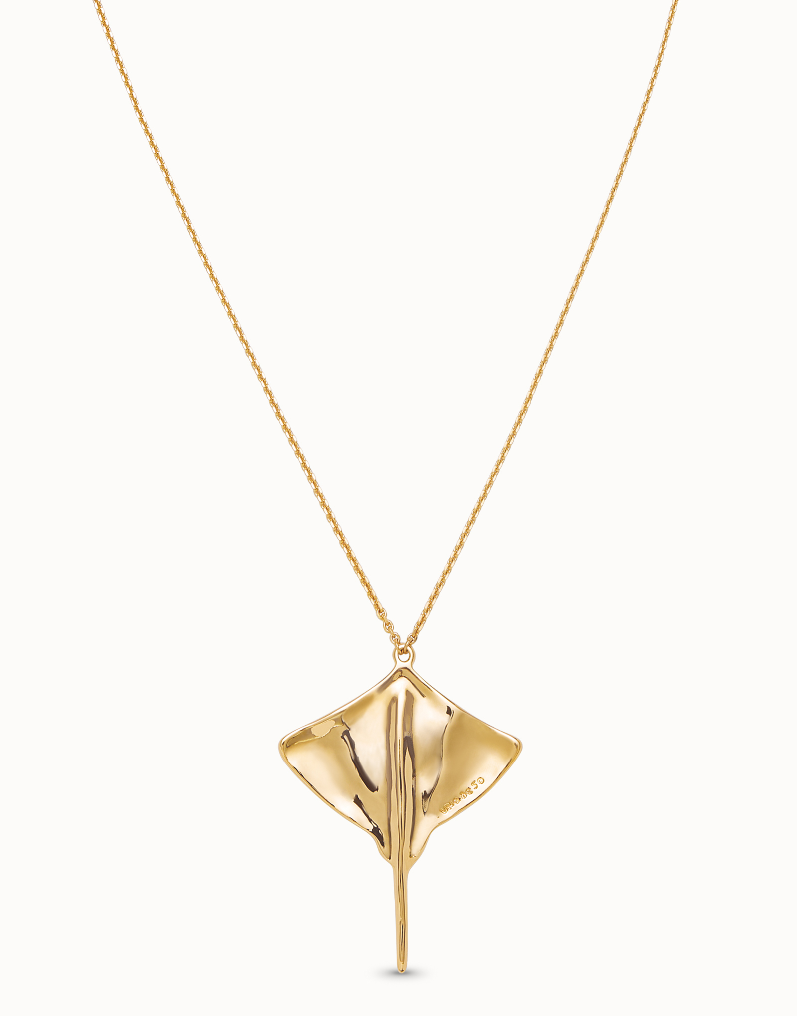 Long chain pendant necklace with manta ray, Golden, large thumbnail