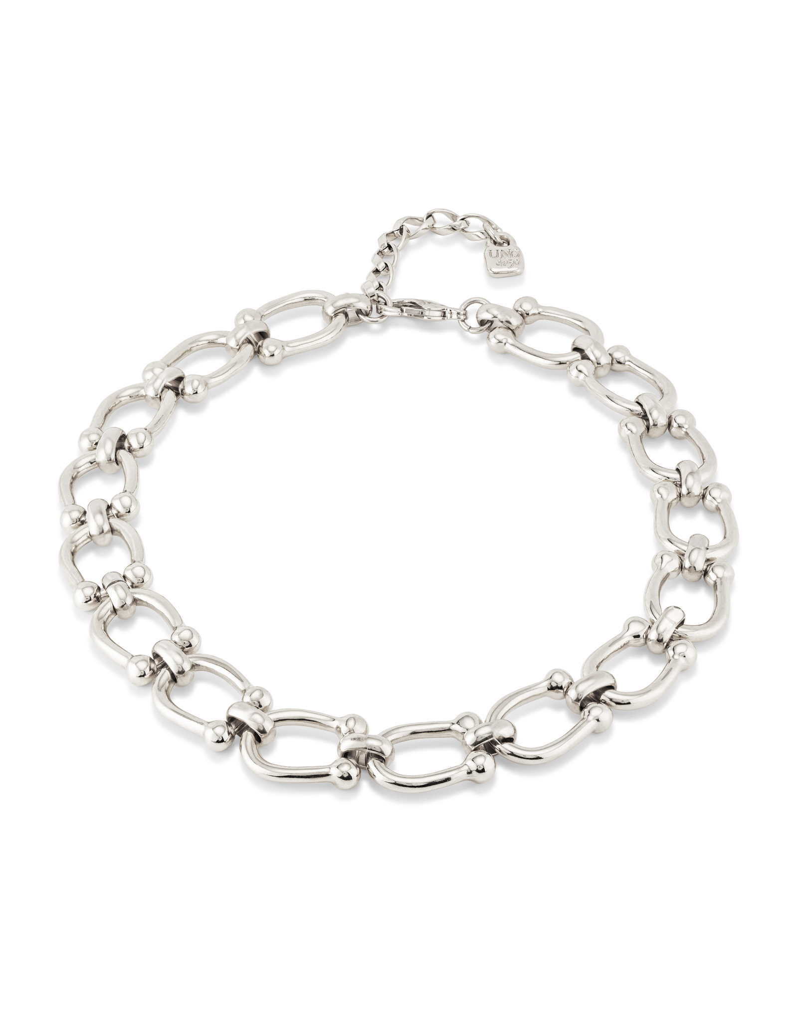 Collar bañado en plata con eslabones medianos, Plateado, large thumbnail
