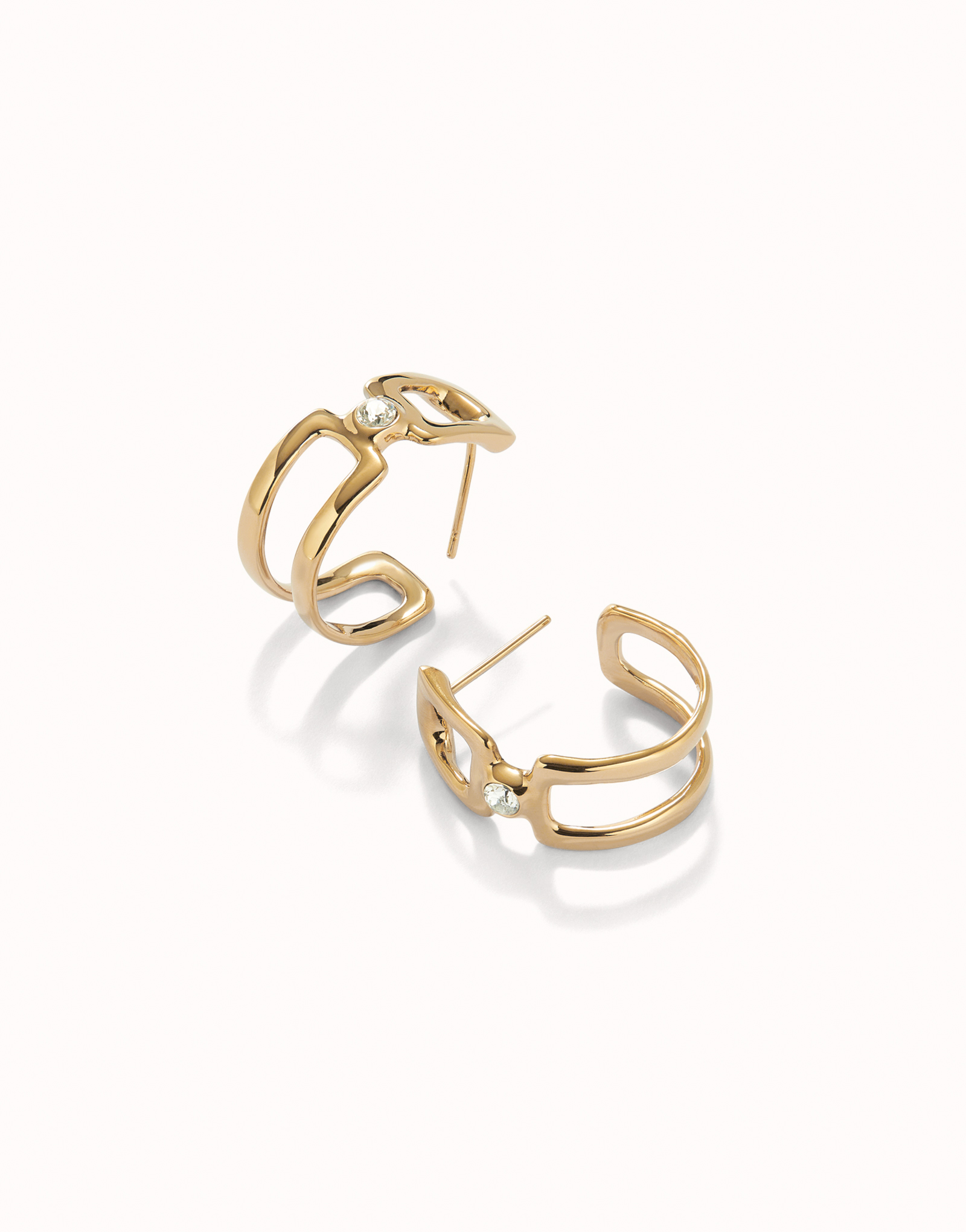 Hoop earrings with white topaz, Golden, large thumbnail