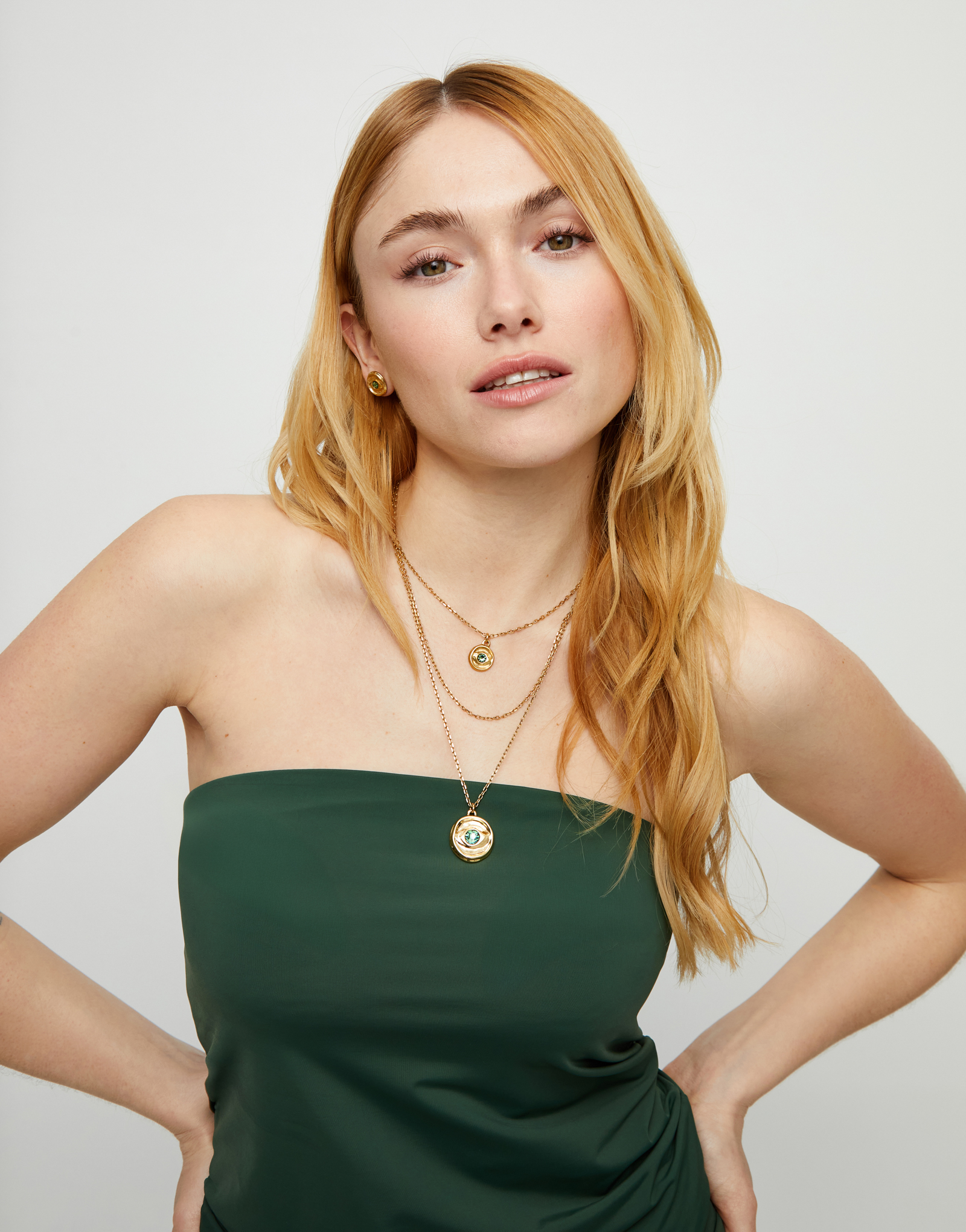 Multi strand chain necklace with an eye, Golden, large thumbnail