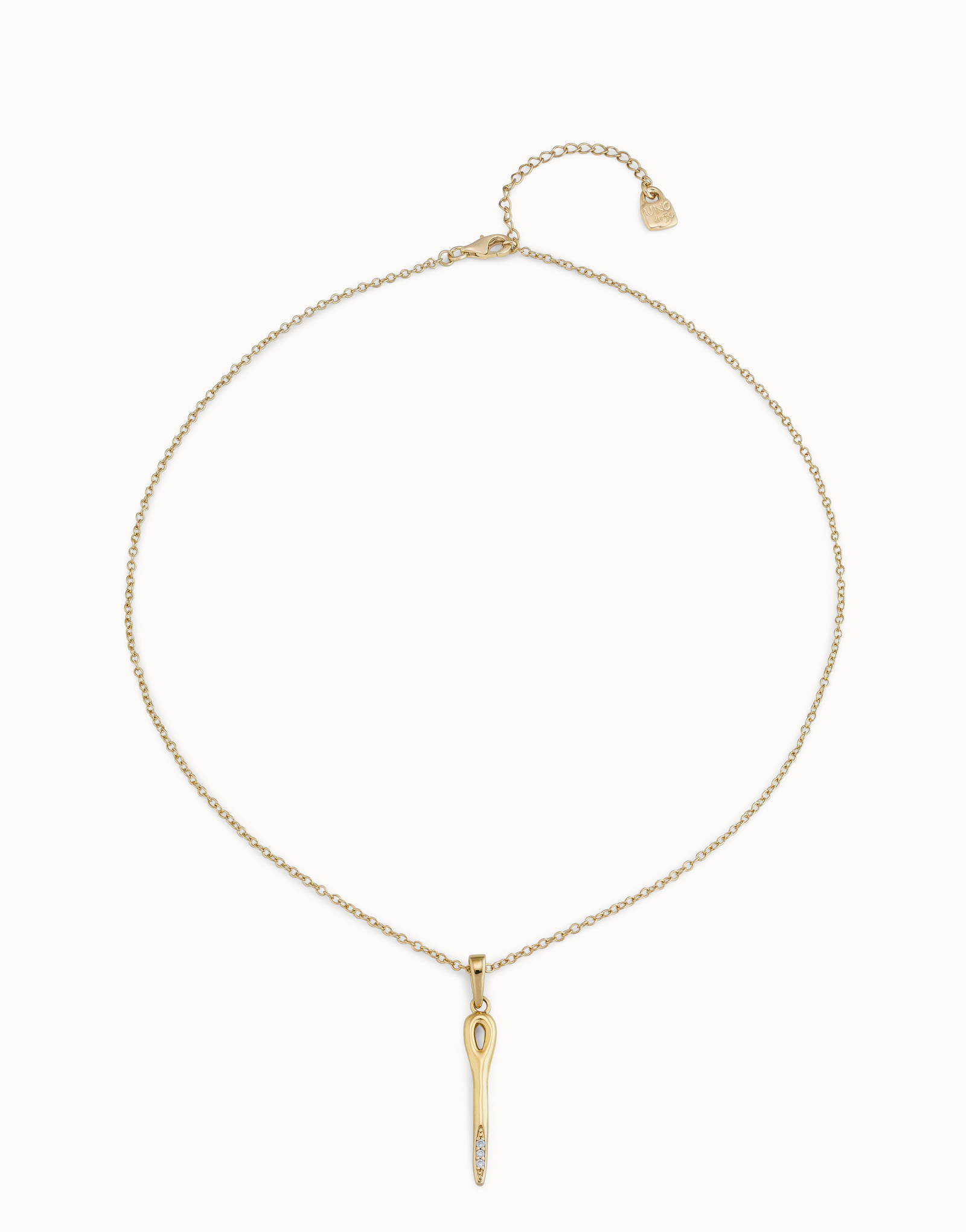 Long chain pendant necklace  with needle, Golden, large thumbnail