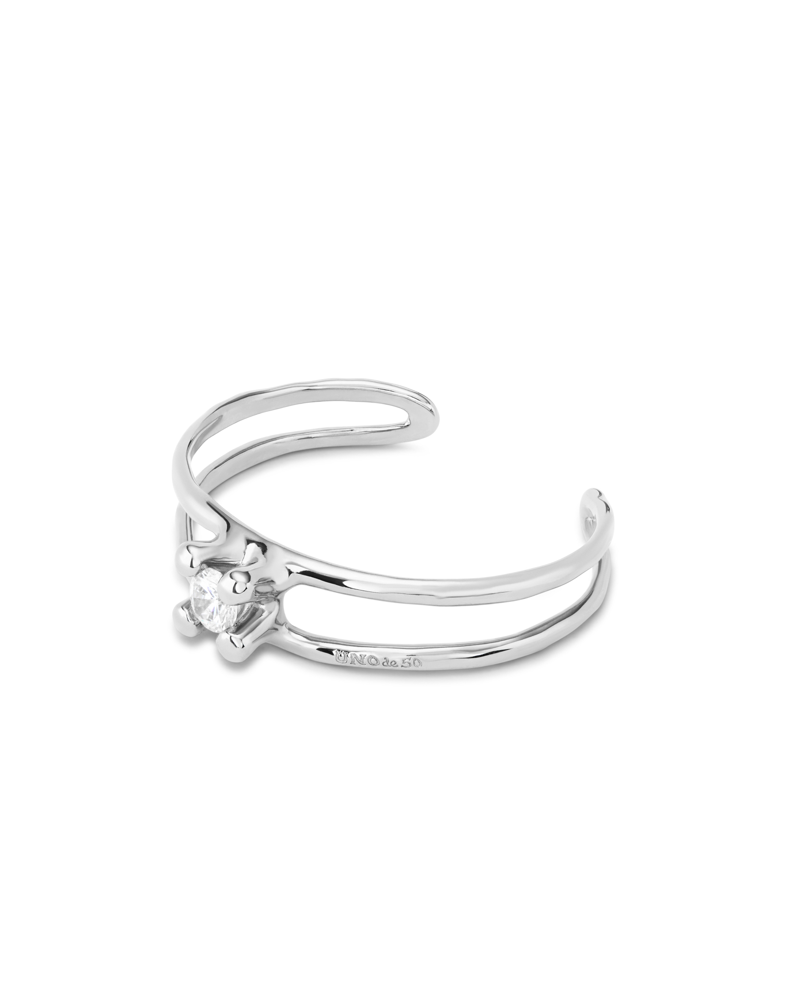 Bangle bracelet with central crystal, Silver, large thumbnail