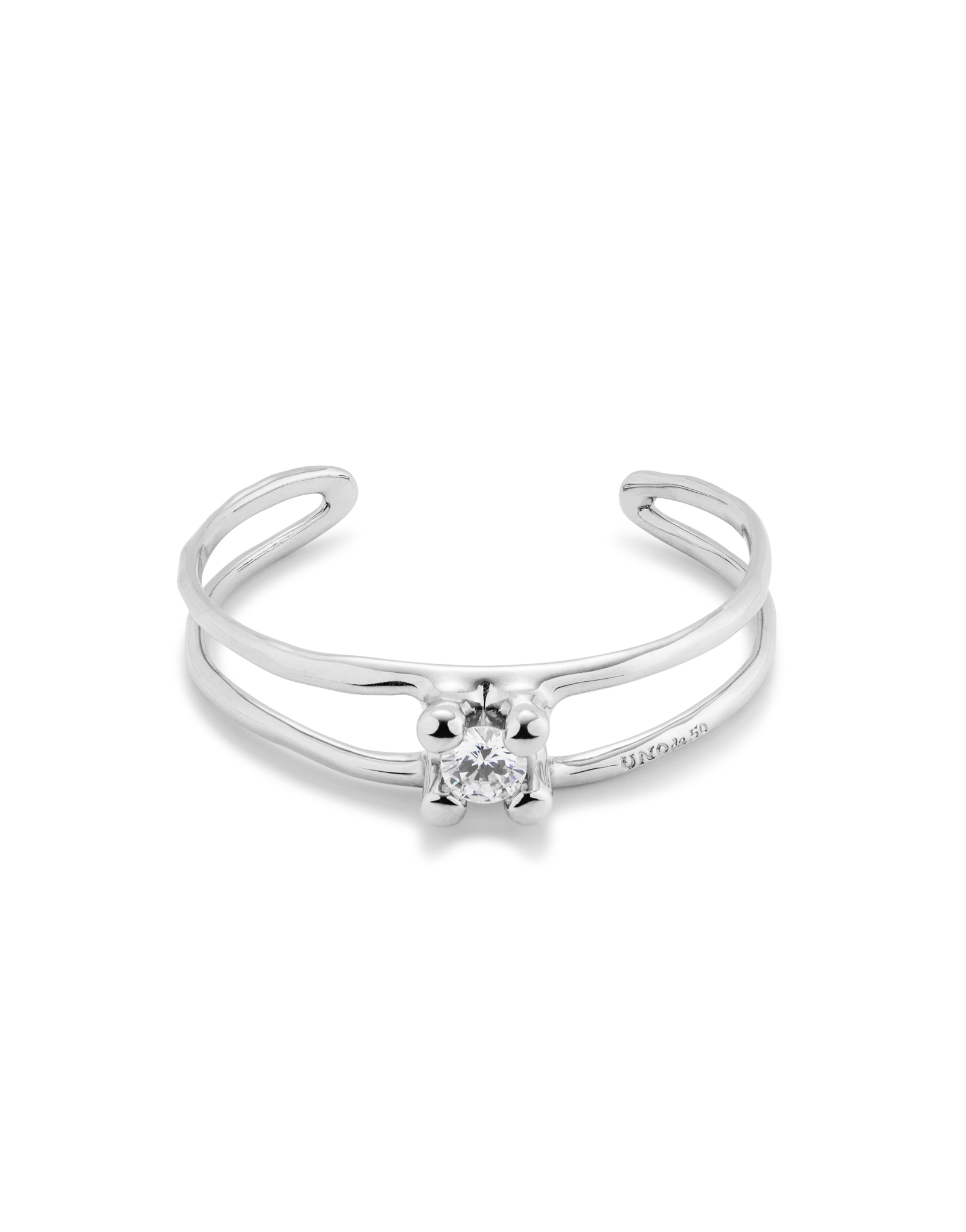 Bangle bracelet with central crystal, Silver, large thumbnail