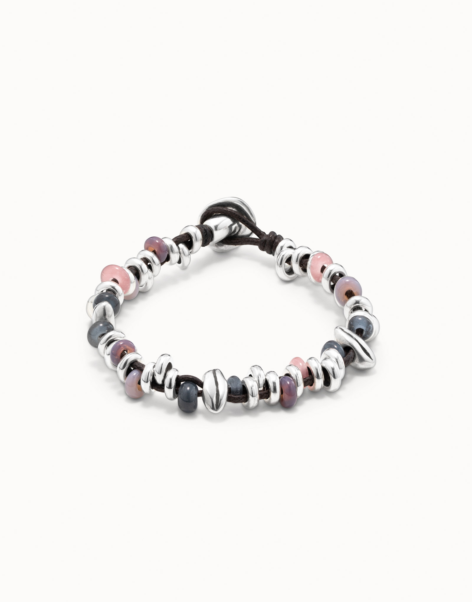 Beaded bracelet with leather, , large thumbnail