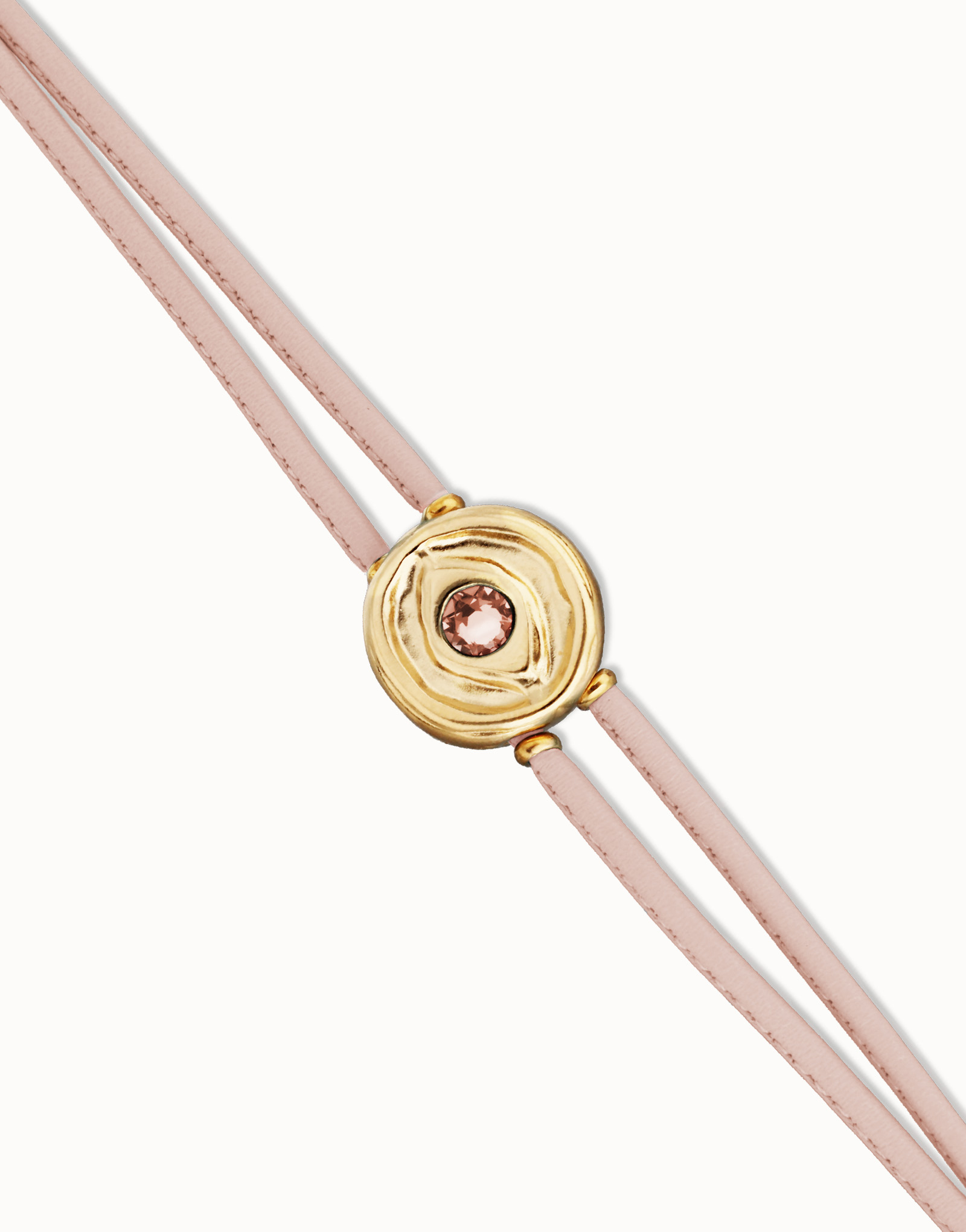 Double pink leather birthstone bracelet with eye, Golden, large thumbnail