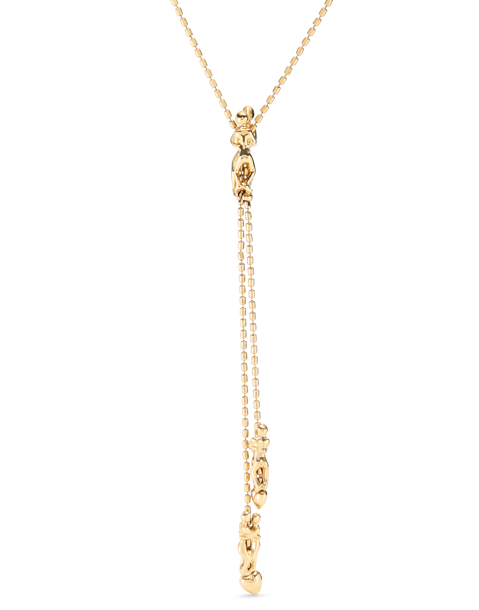 Long adjustable chain necklace with three figures, Golden, large thumbnail
