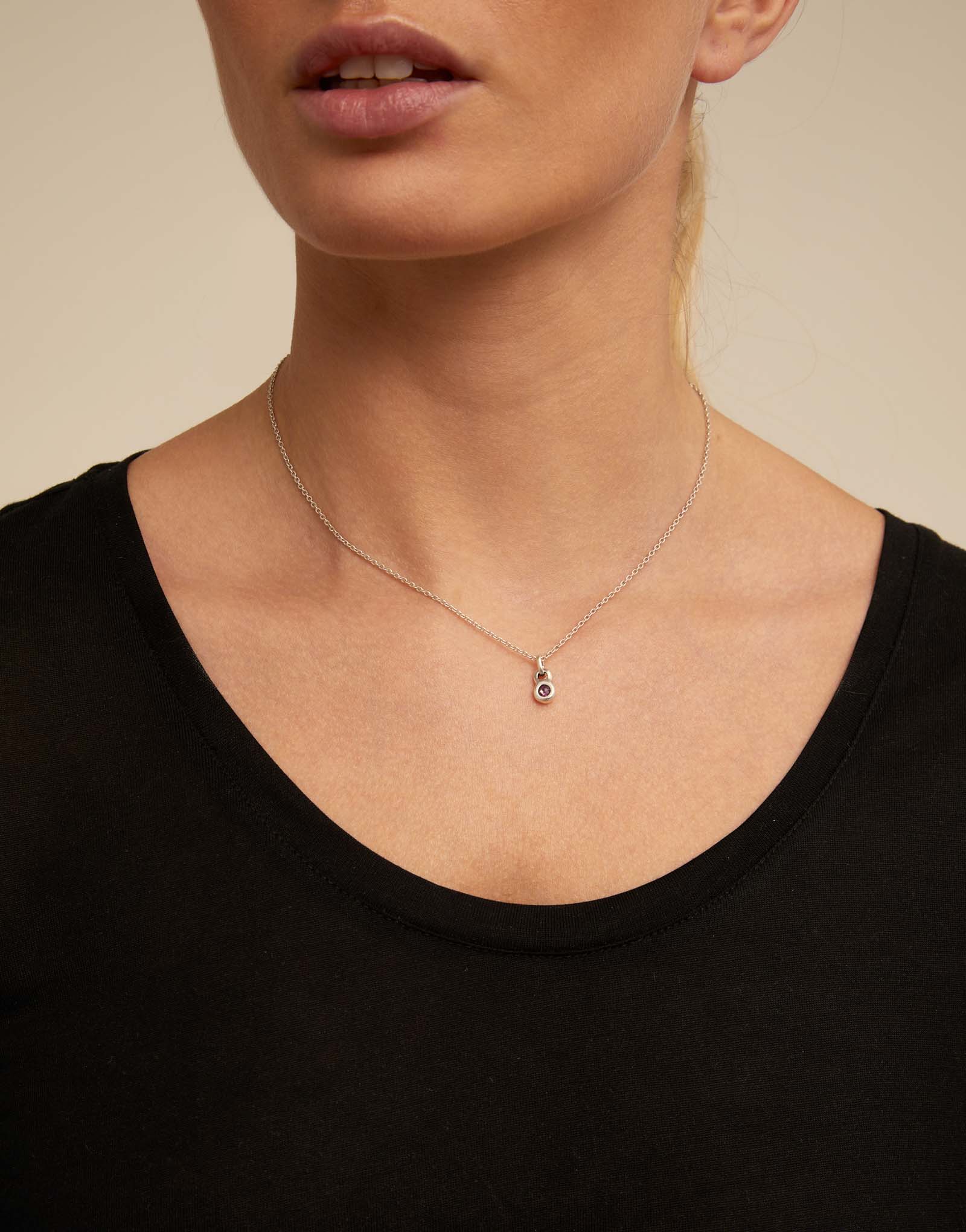 Round shaped Charm with a blue crystal, Silver, large thumbnail