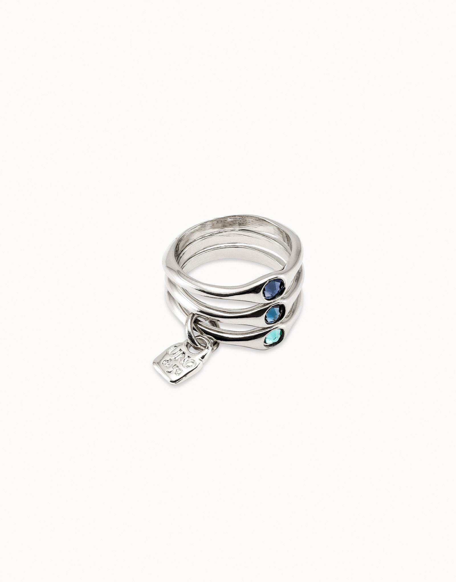Triple ring with red crystals, Silver, large thumbnail
