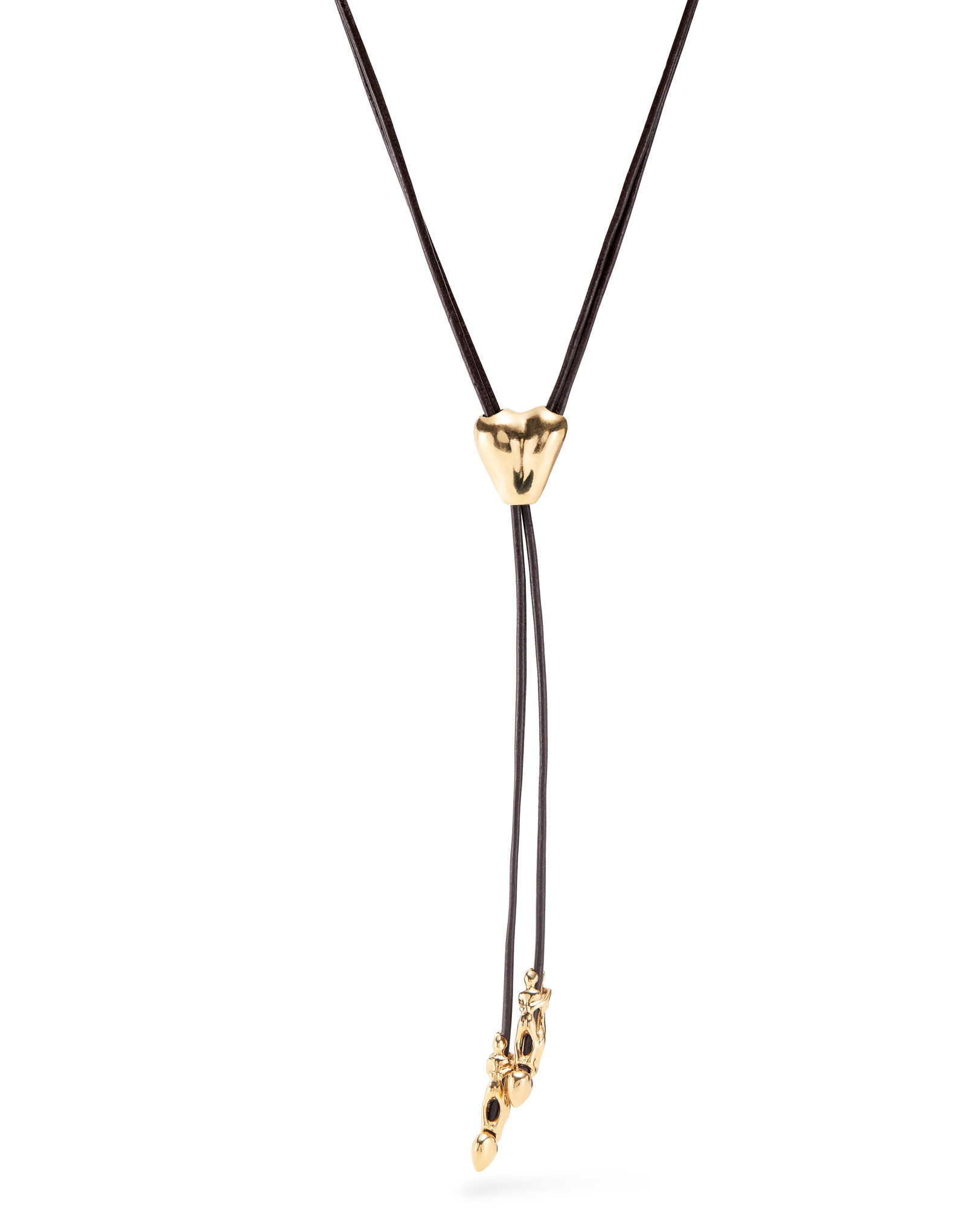 Long adjustable leather necklace with  a heart, Golden, large thumbnail