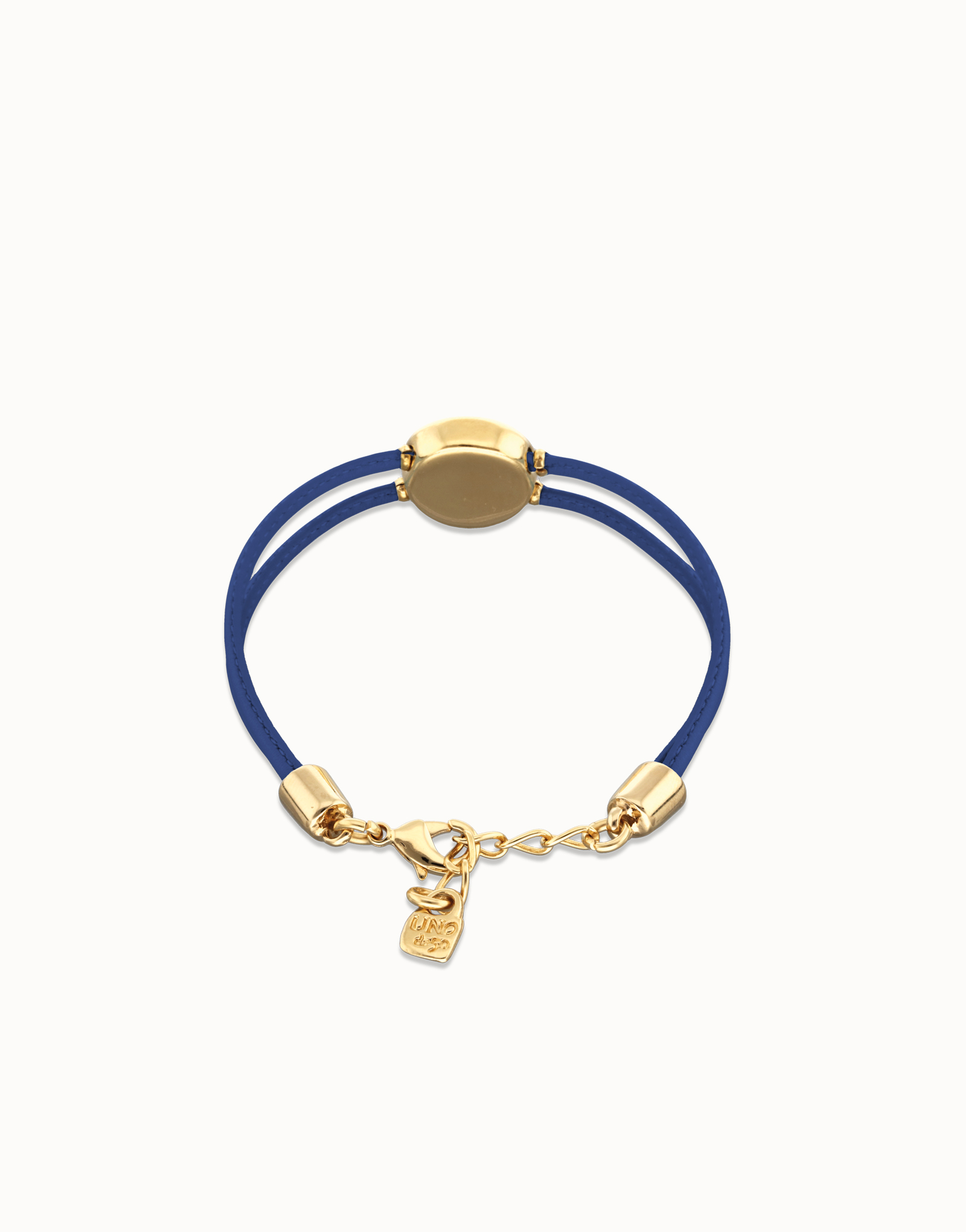 Double blue leather birthstone bracelet with eye, Golden, large thumbnail