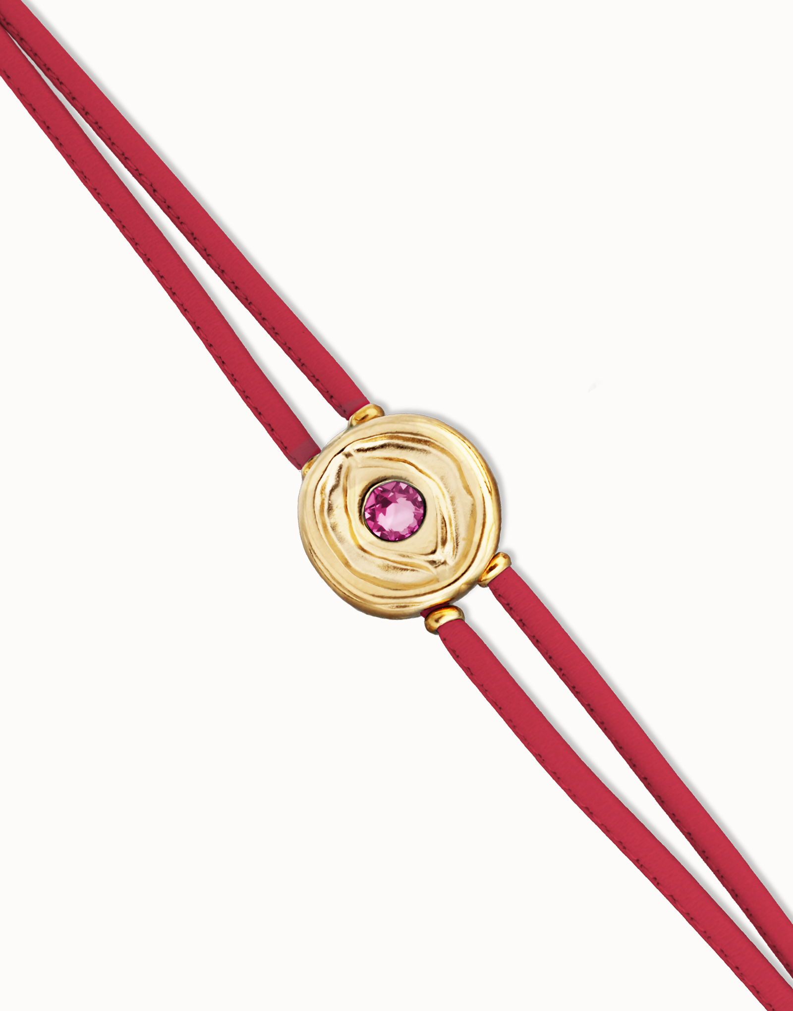 Double pink leather birthstone bracelet with eye, Golden, large thumbnail