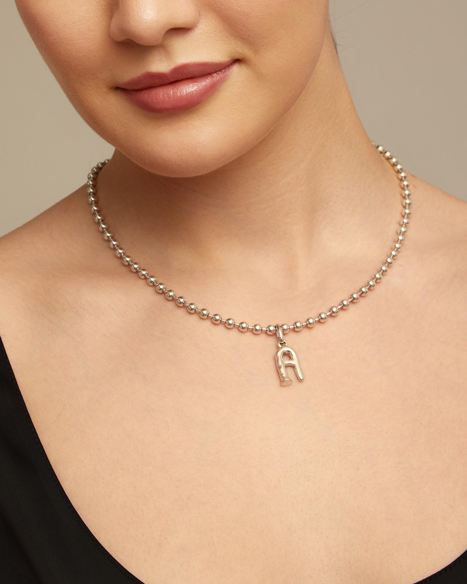 Beaded chain necklace, Silver, large thumbnail