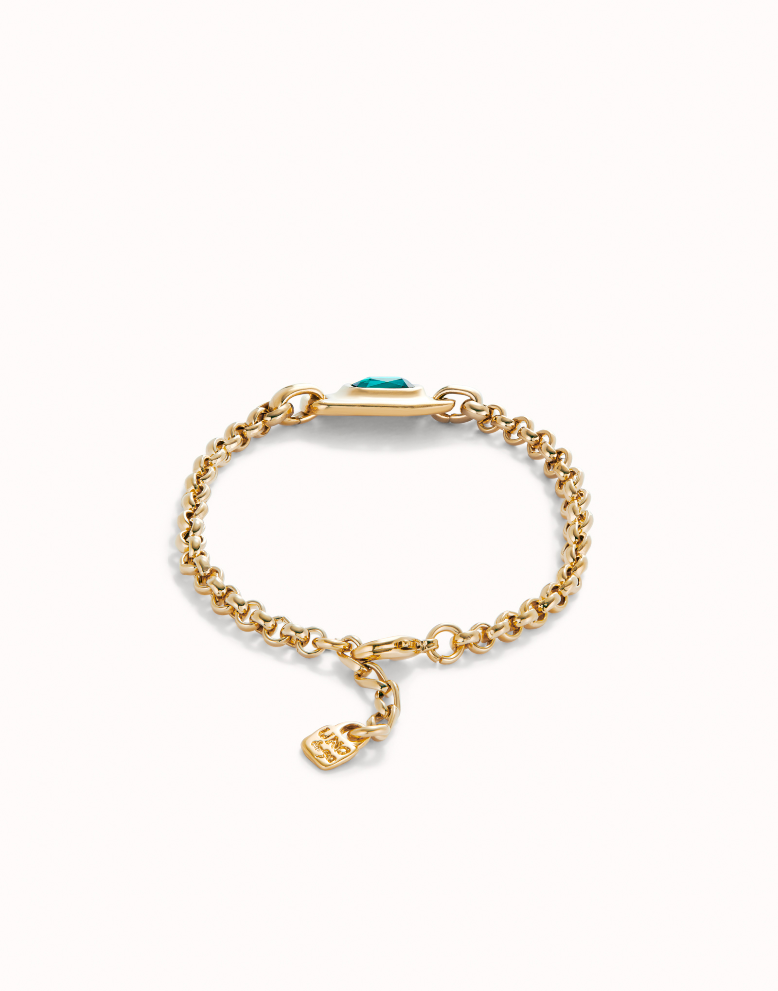 Chain bracelet with green crystal, Golden, large thumbnail