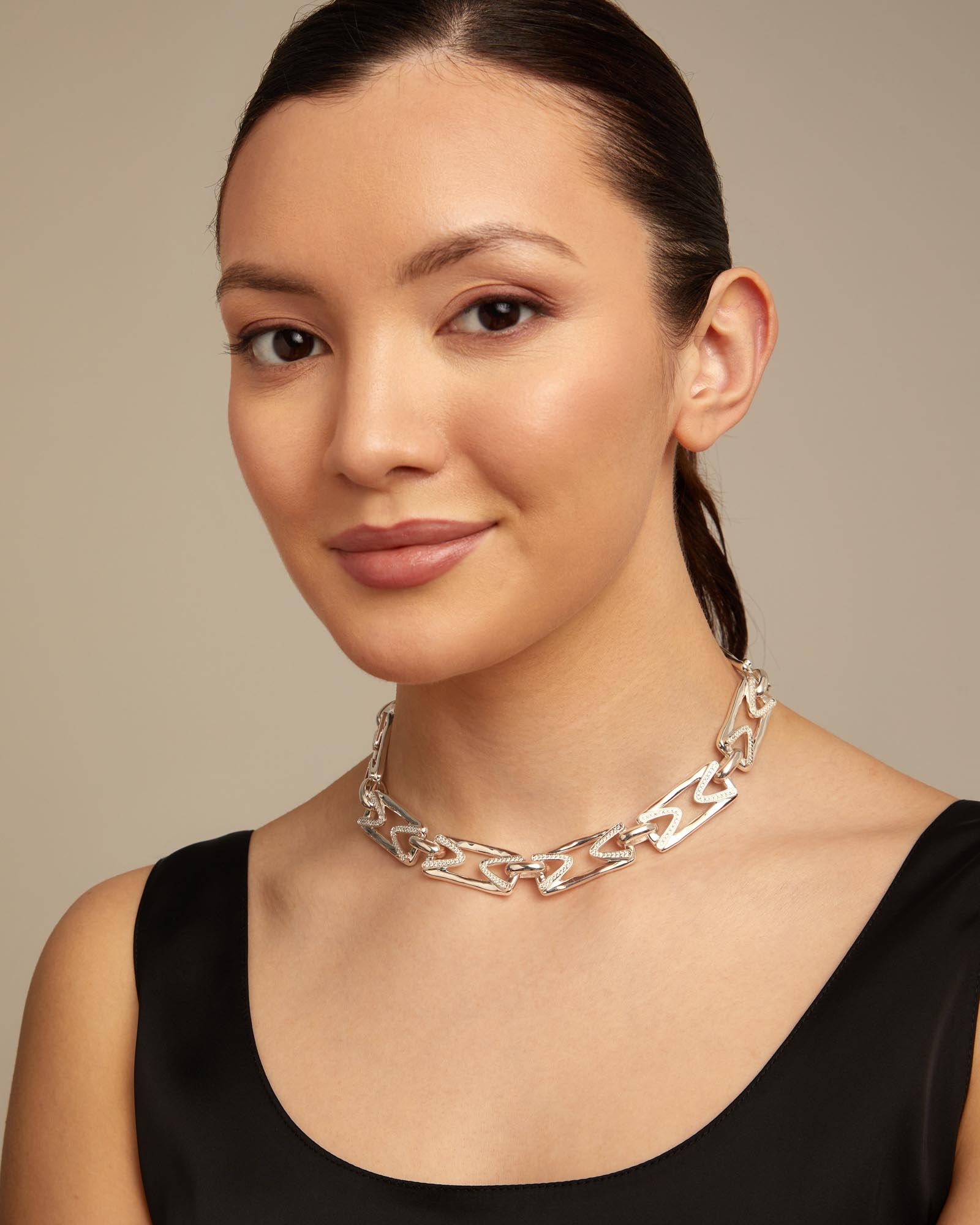 Collier blue plaqué argent avec doubles chaîne à cristaux bleus, Argent, large thumbnail