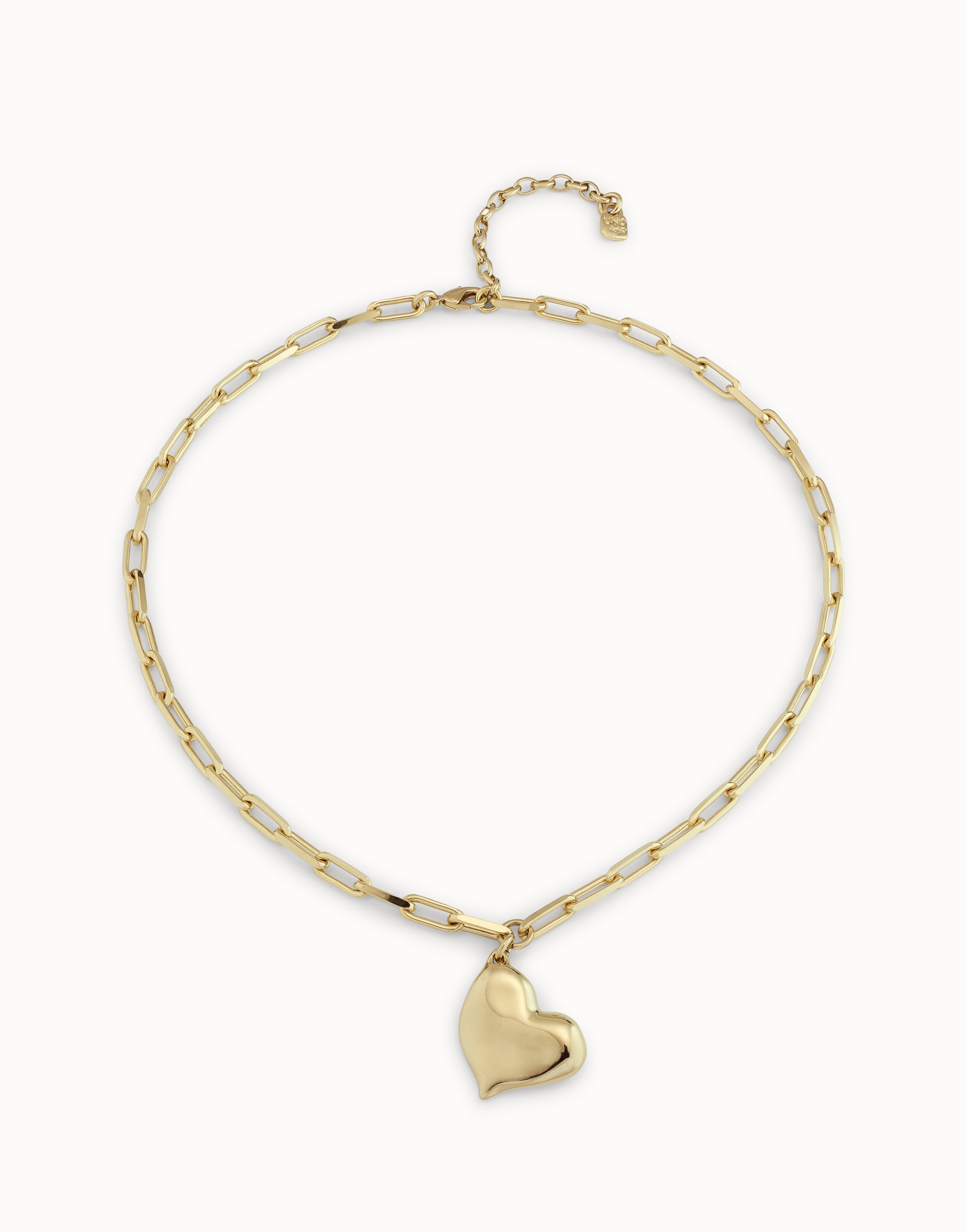 Link chain necklace with heart, Golden, large thumbnail