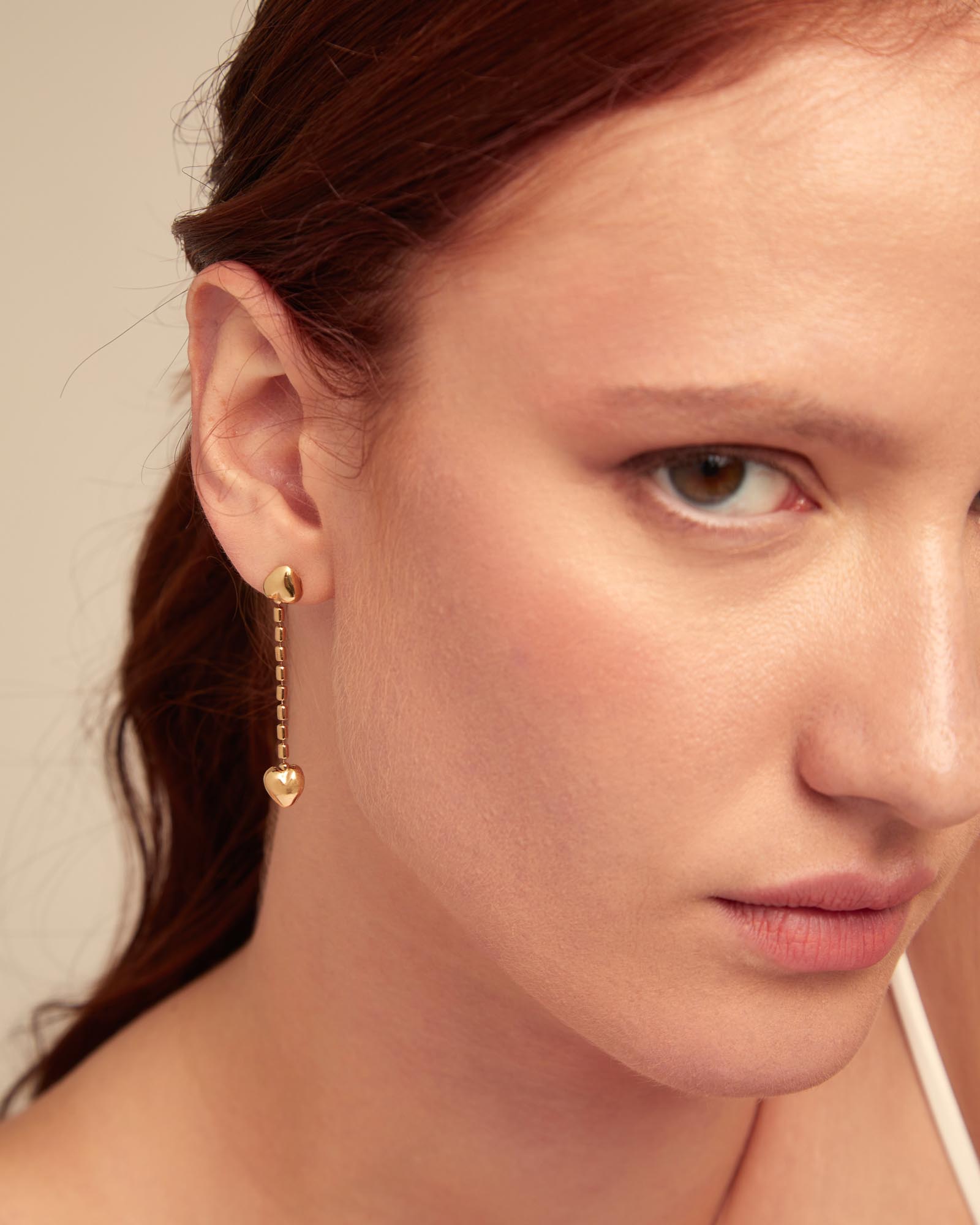 Drop earrings with small hearts, Golden, large thumbnail