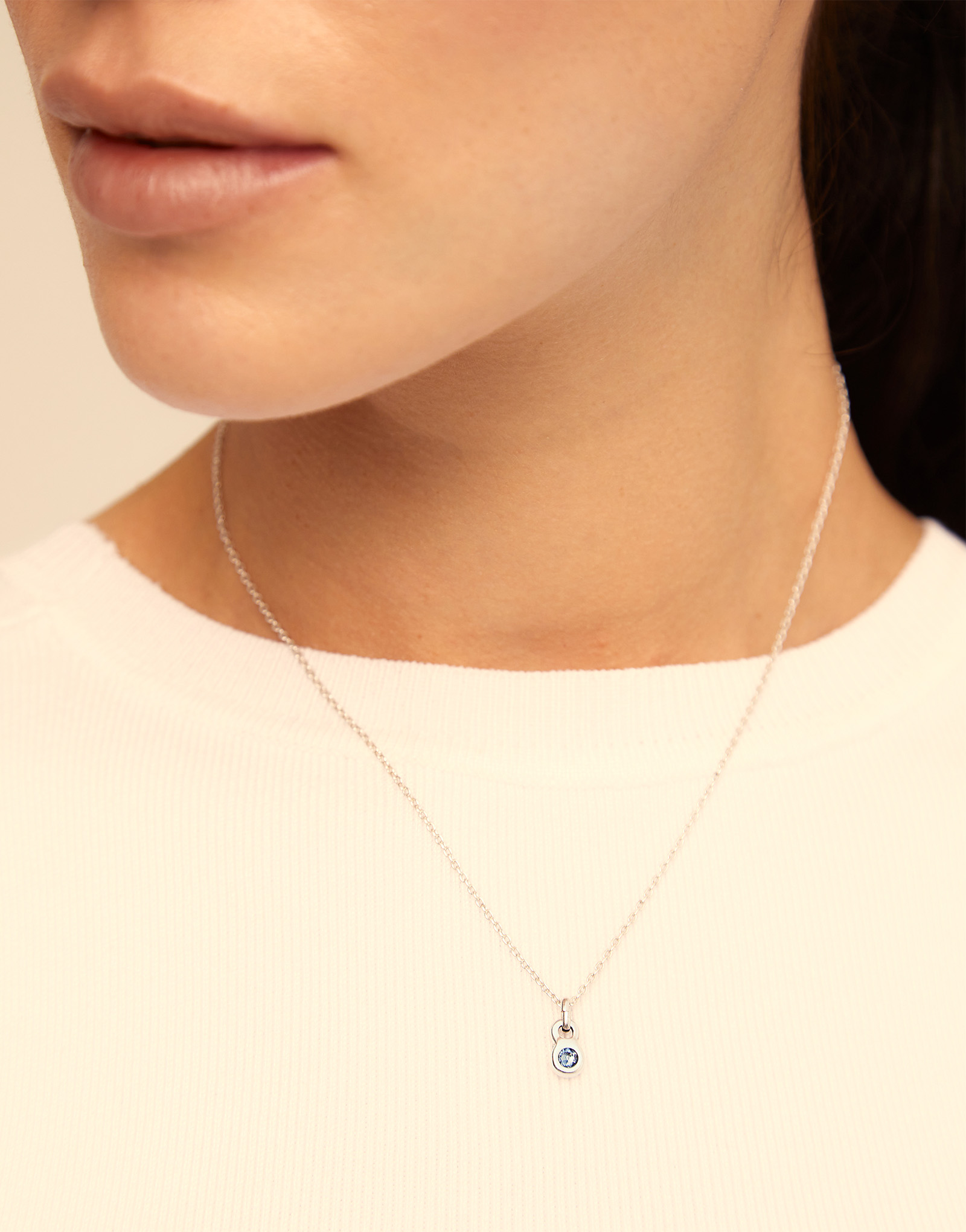 Round shaped Charm with a blue crystal, Silver, large thumbnail