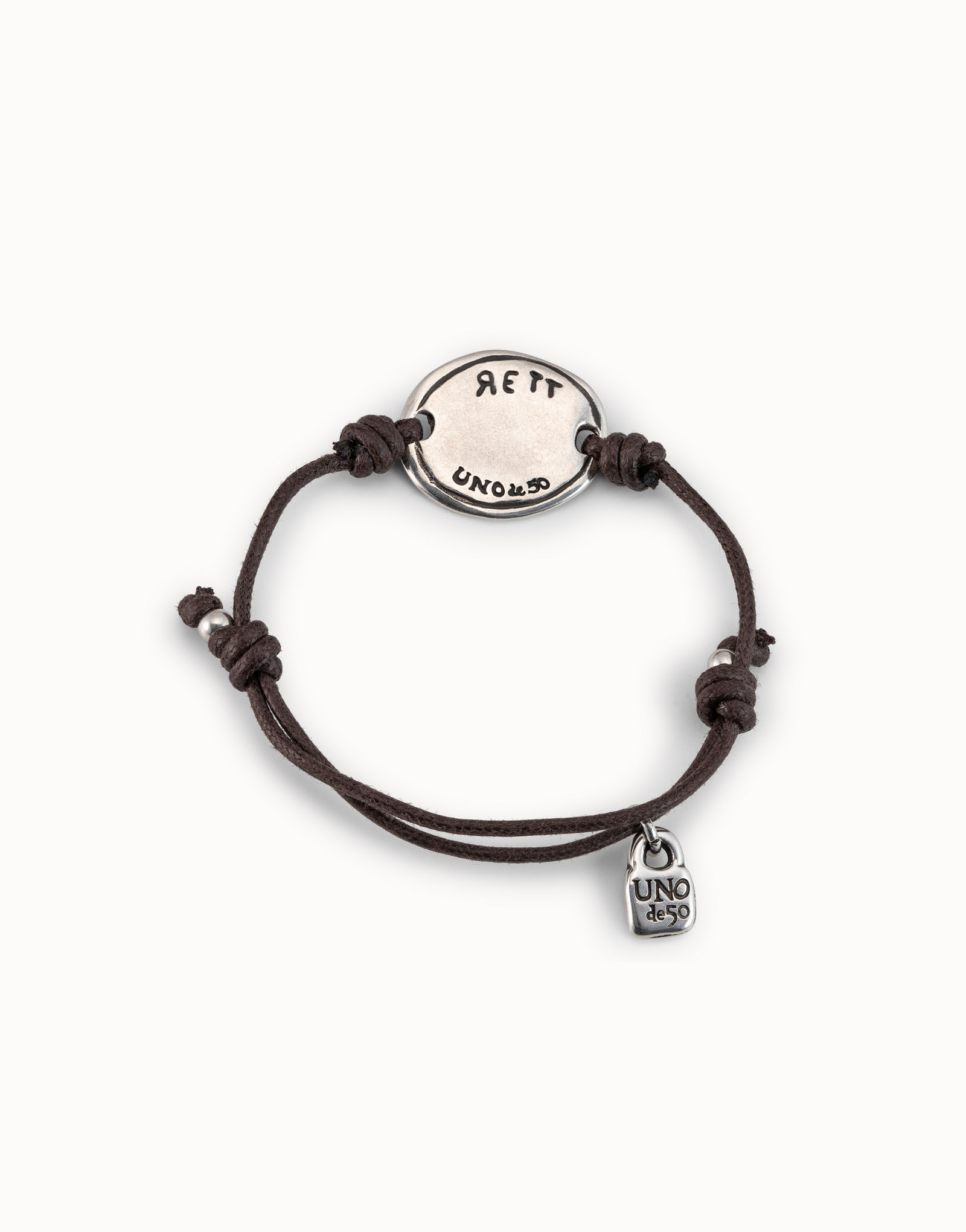 Leather bracelet with plate, Silver, large thumbnail